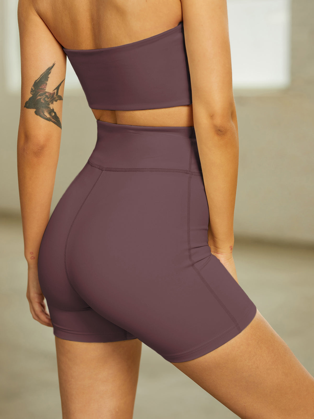 Thecomense - Mauve High Waisted Biker Shorts
