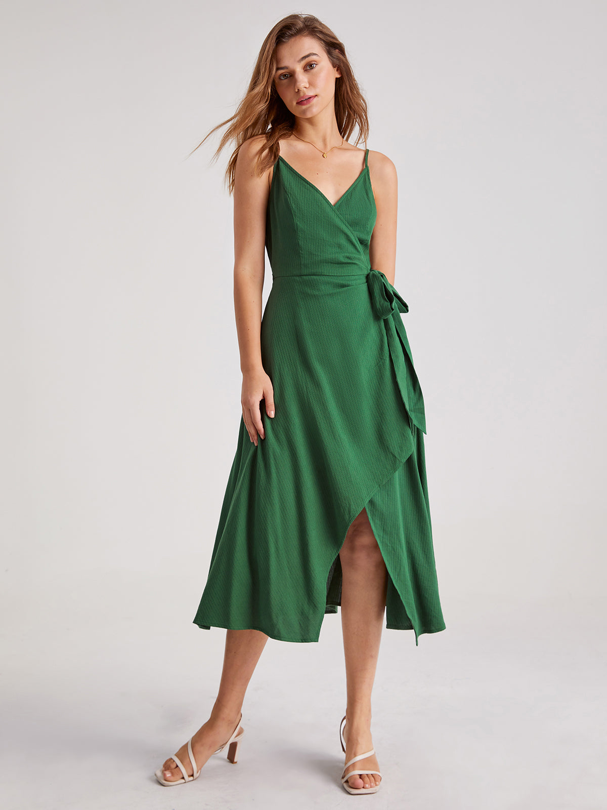 Thecomense - V-Neck Solid Tie Split Wrap Dress