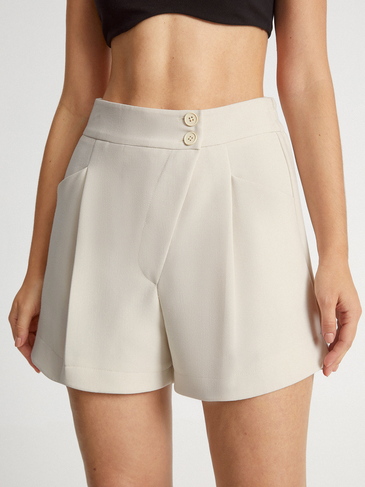 Thecomense - High Waisted Asymmetrical Pleat Front Trouser Shorts