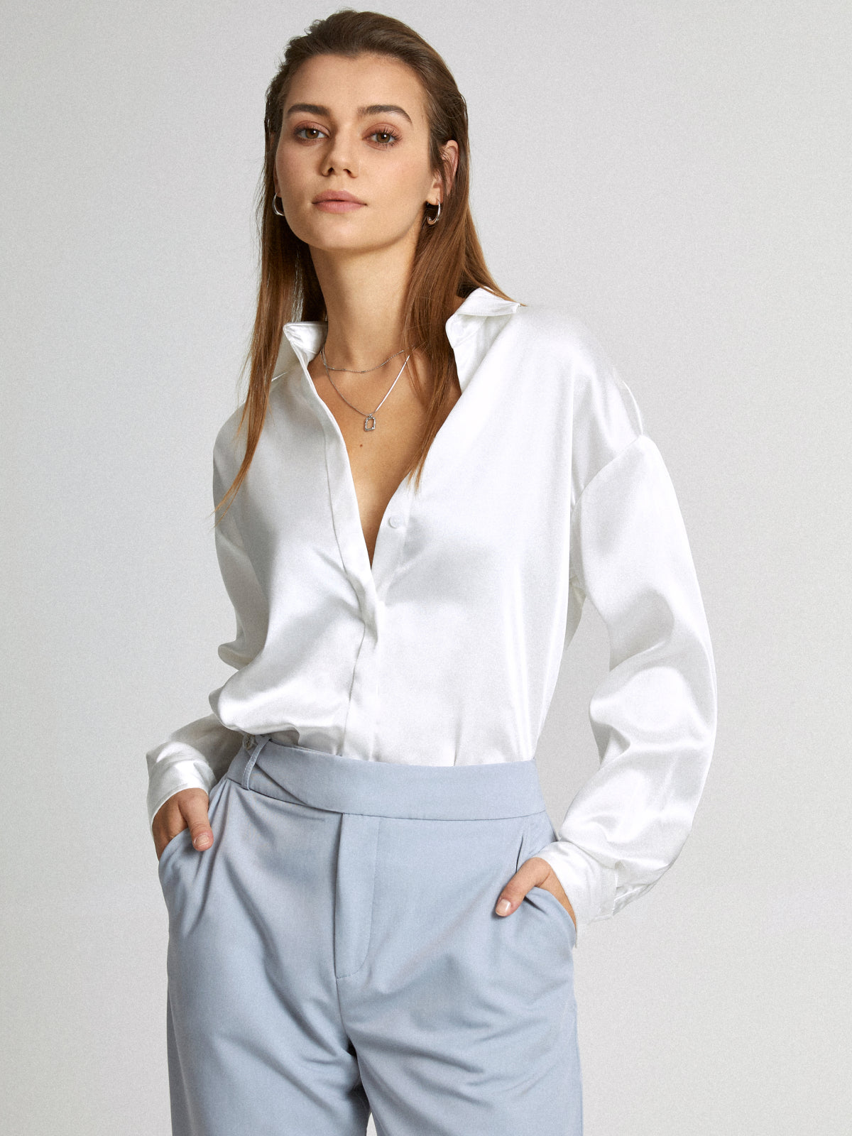 Thecomense - Casual Silk Oversized Collared Shirt