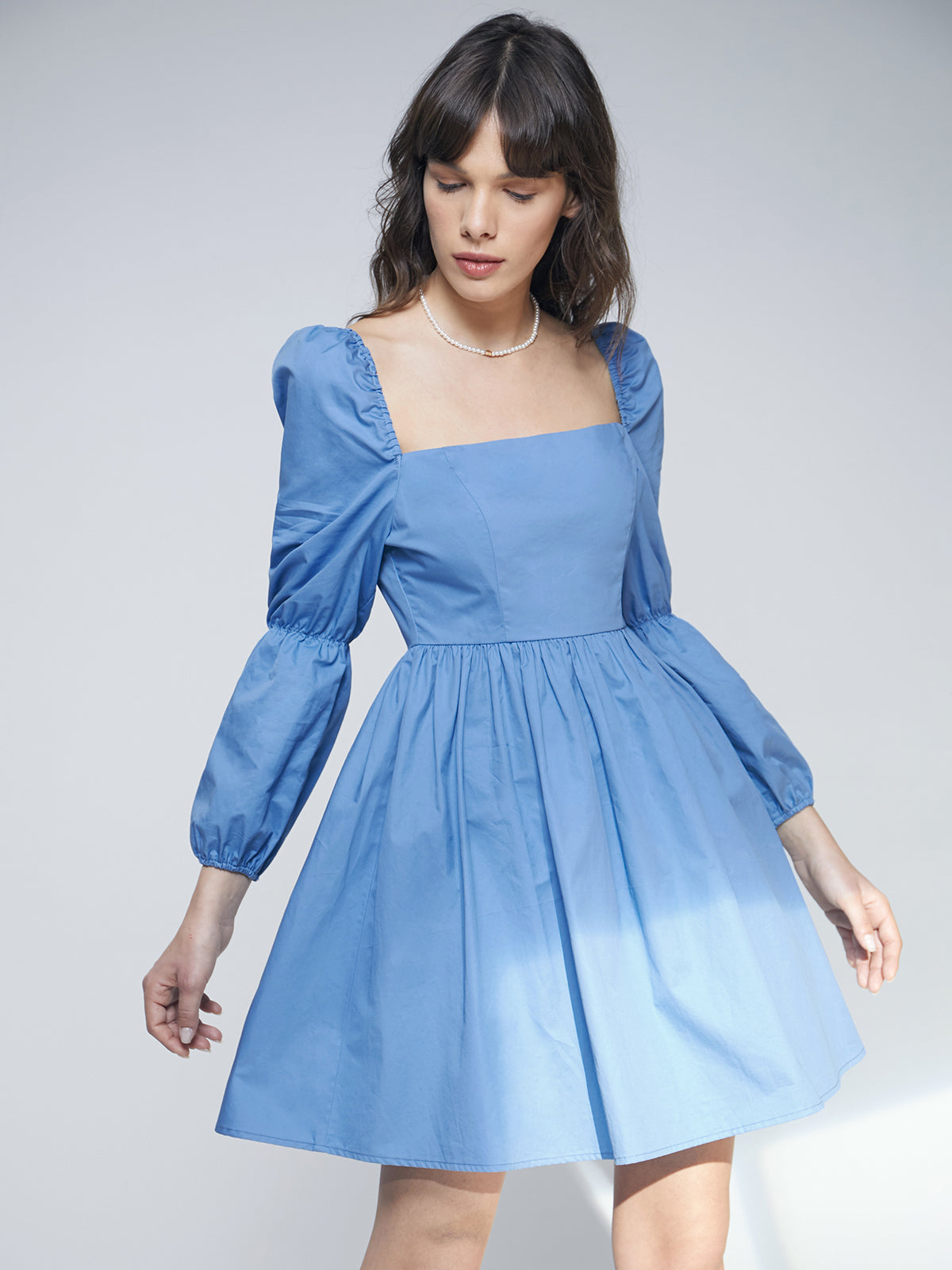 Thecomense - Square Neck Puff Sleeve Short Dress