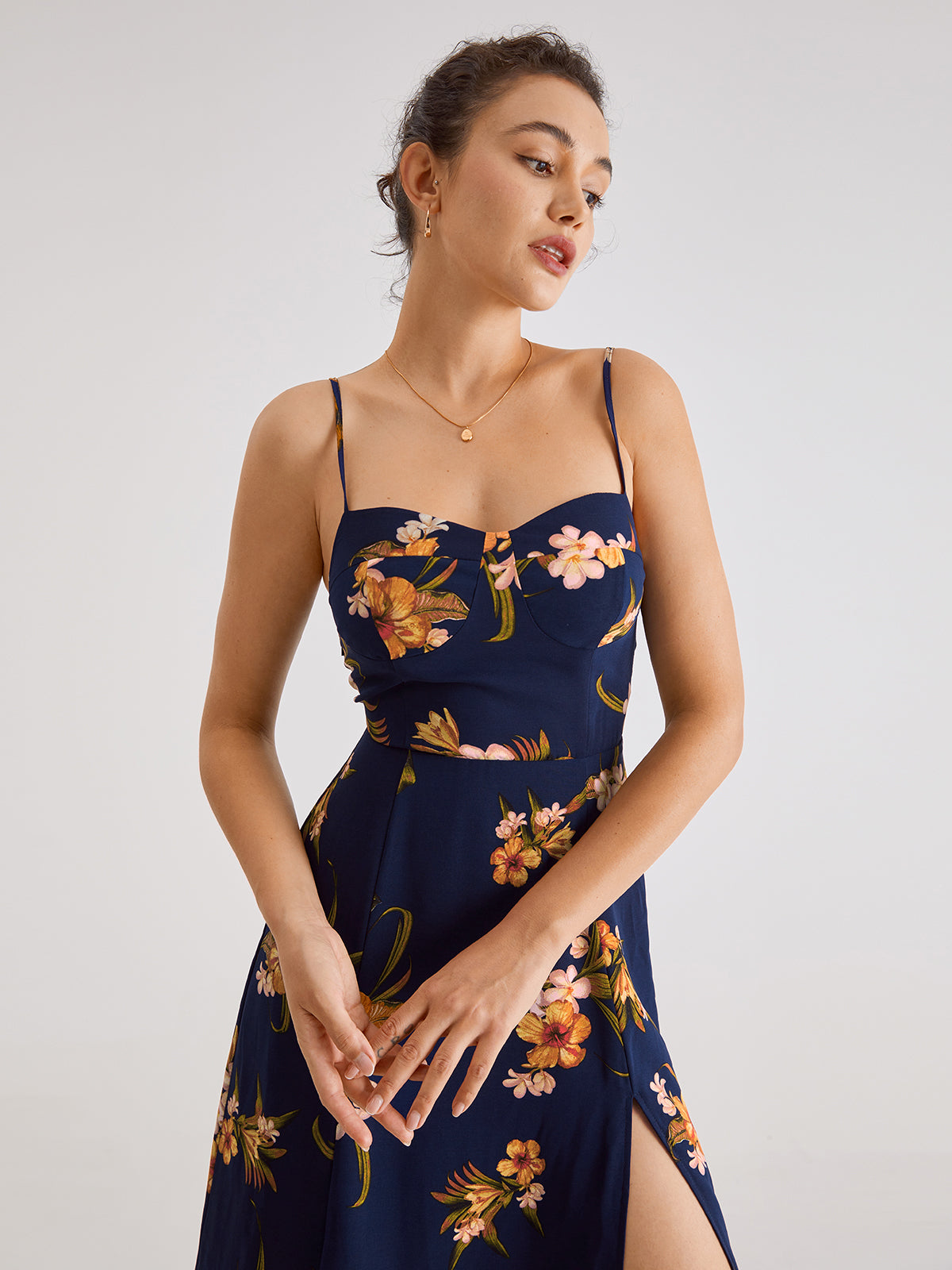 Thecomense - Windy Sea Flowers Strap Midi Dress