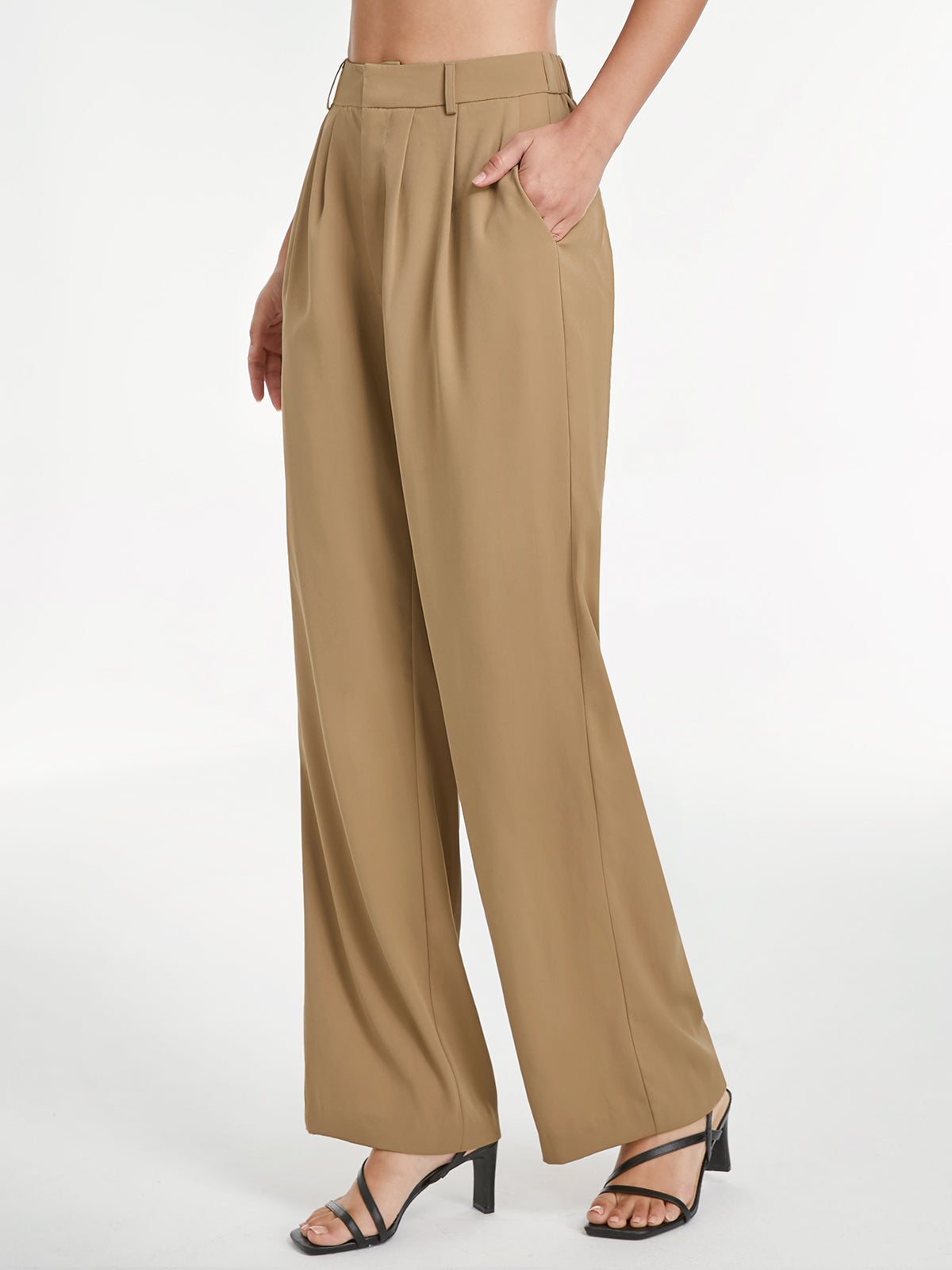 Thecomense - High Waisted Front Pleat Wide Leg Trousers