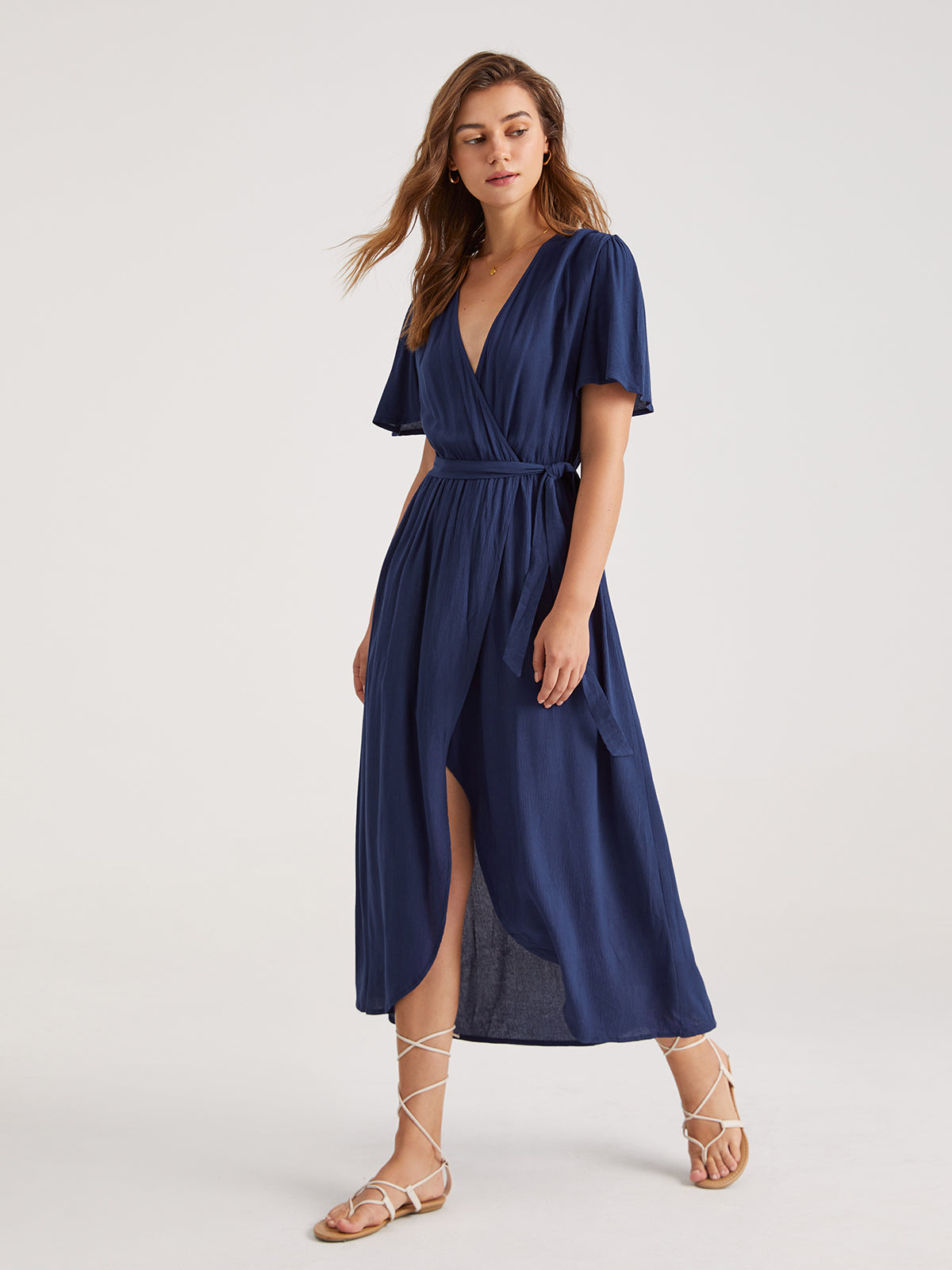 Thecomense - V-Neck Wrap Side Tie Midi Dress