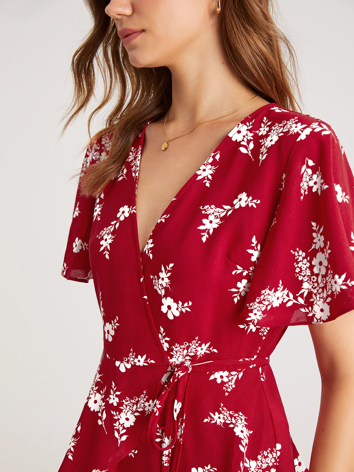 Thecomense - V-Neck Floral Wrap Tie Top