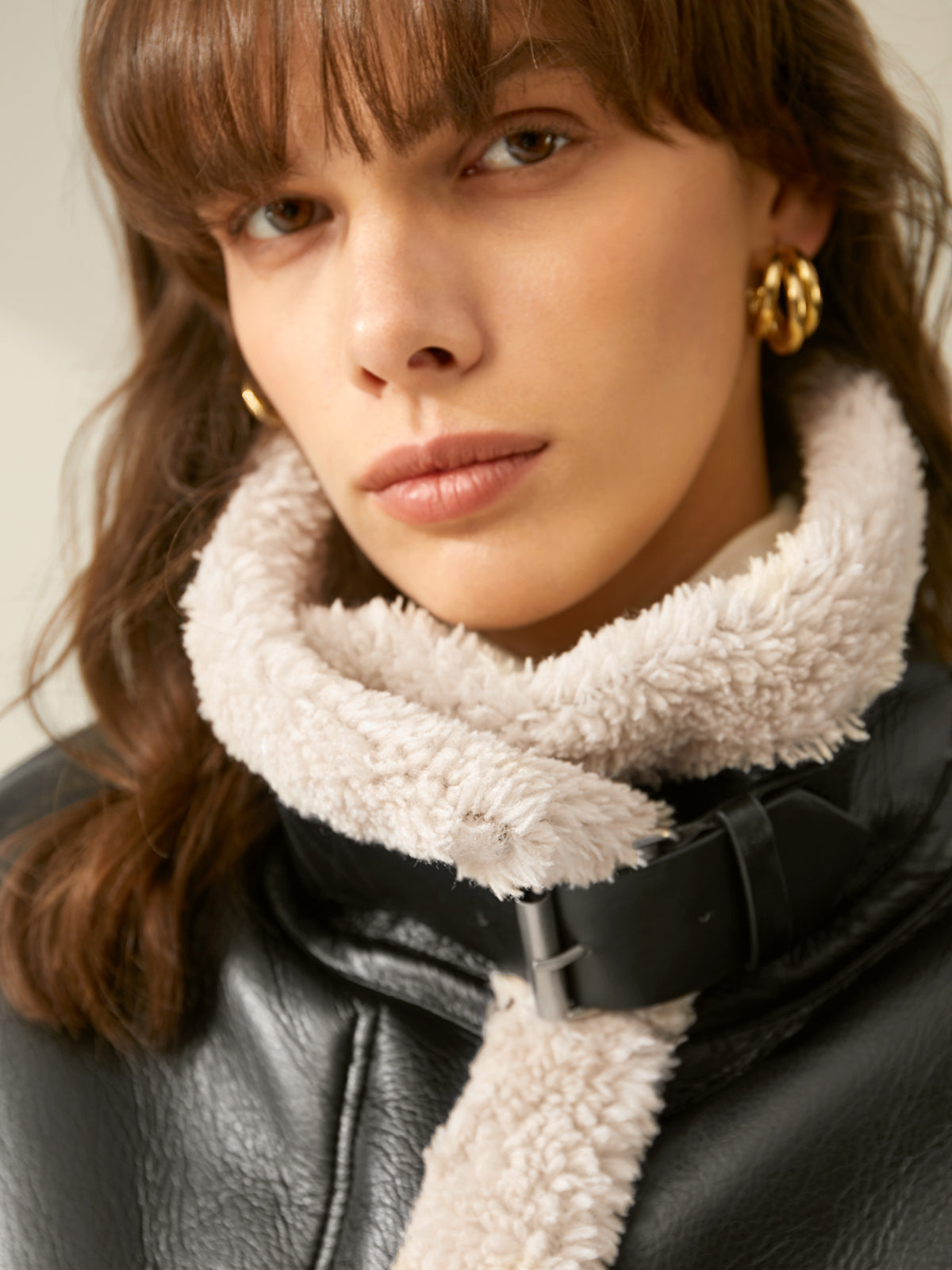 Thecomense - Sherpa Lined Shearling Leather Flight Jacket