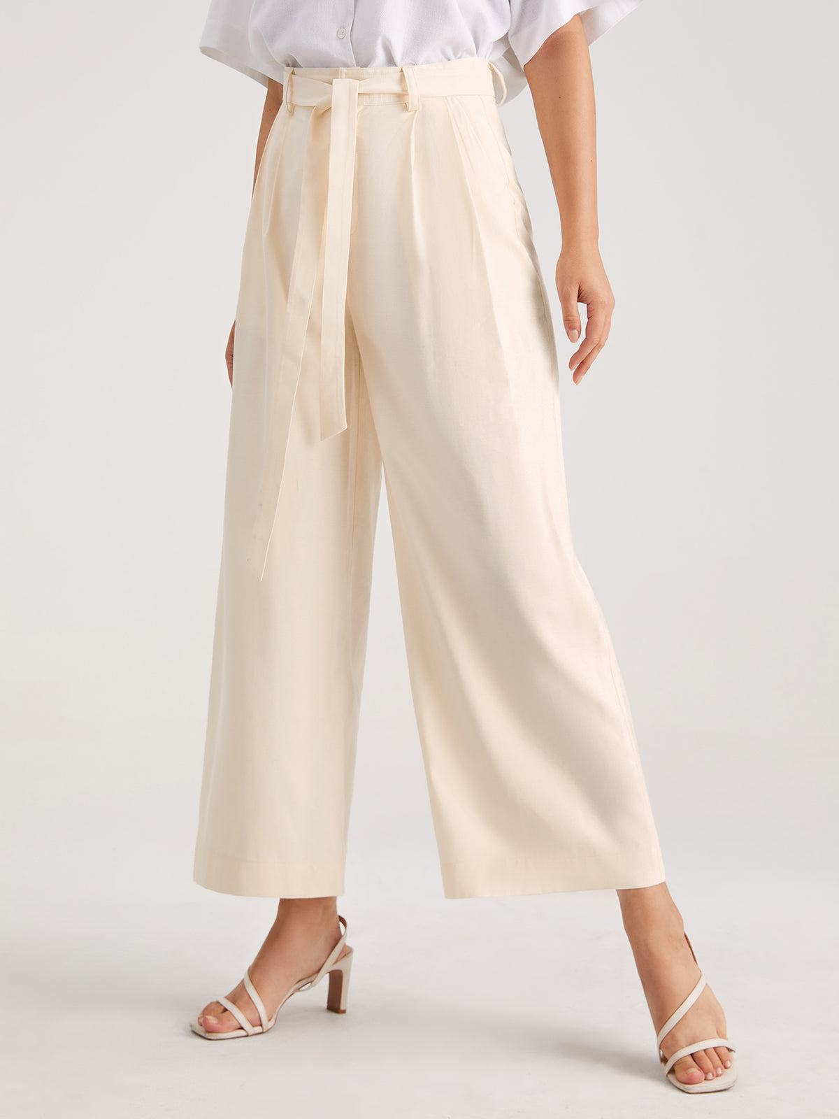 Thecomense - Belted Wide Leg Pleat Front Trousers