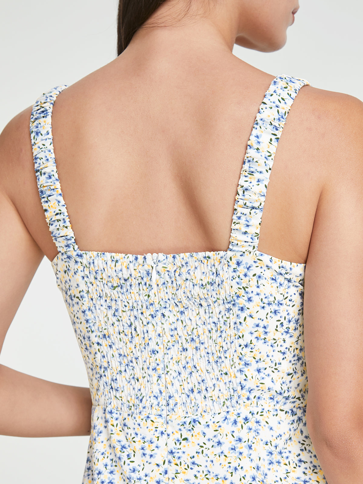 Thecomense - Square Neck Mosaic Floral Slit Strap Dress