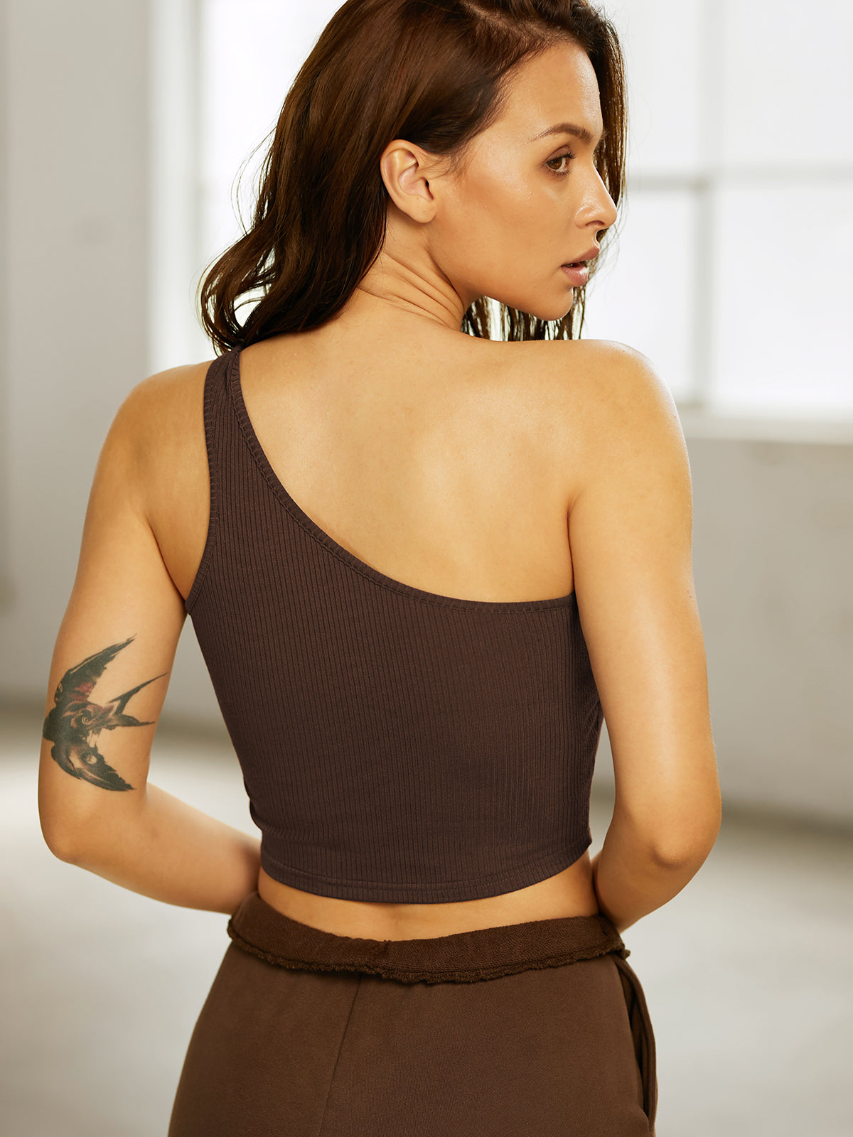 Thecomense - Cropped One Shoulder Ribbed Top