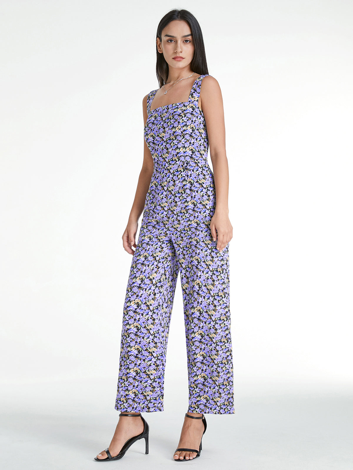 Thecomense - Square Neck Mauve Floral Tank Jumpsuit