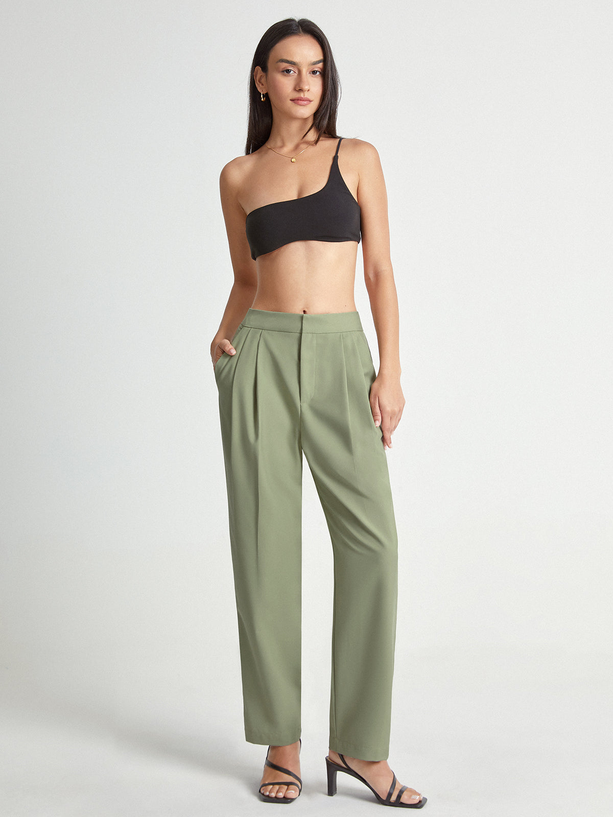 Thecomense - High Waisted Tapered Pleated Trouser Pants