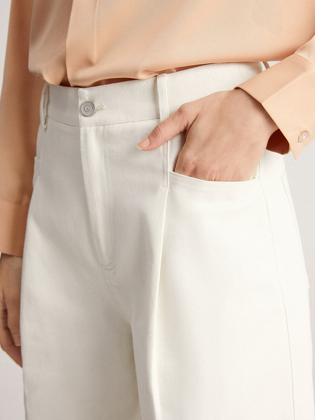 Thecomense - Gossamer High Waisted Wide Leg White Jeans