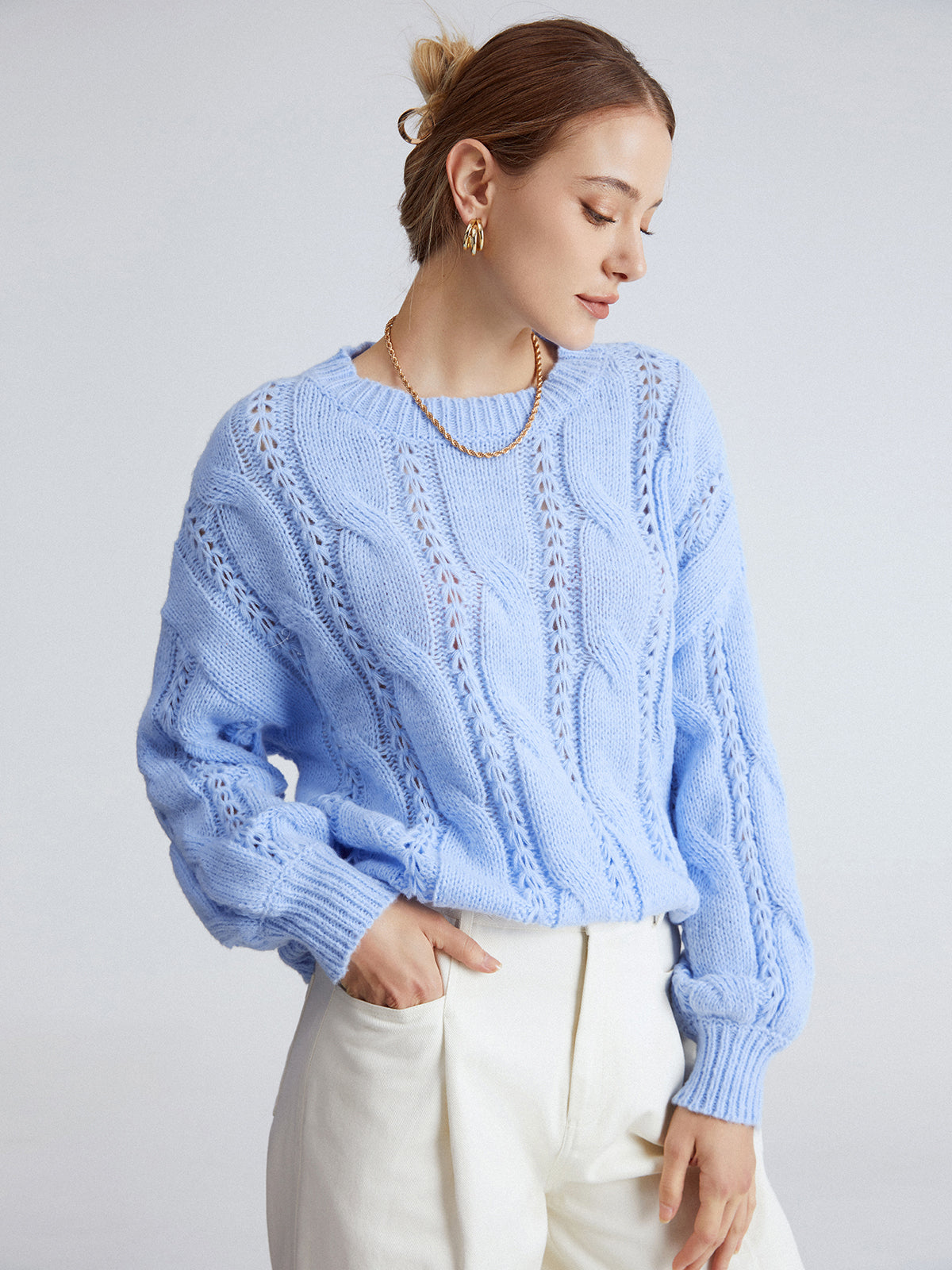 Thecomense - Sea Bubbles Cable Knit Sweater