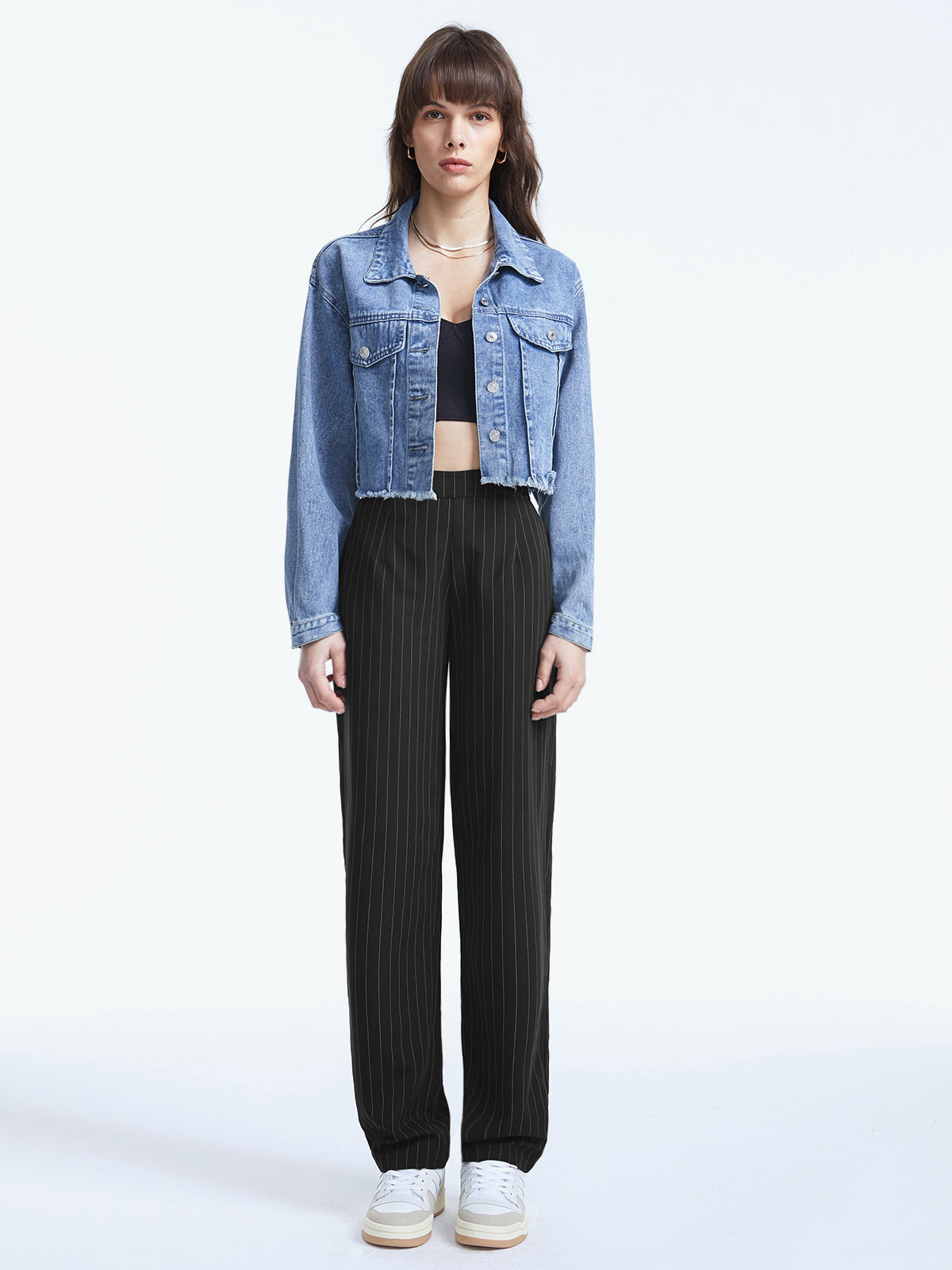 Thecomense - High Waisted Regular Fit Pinstripe Pants
