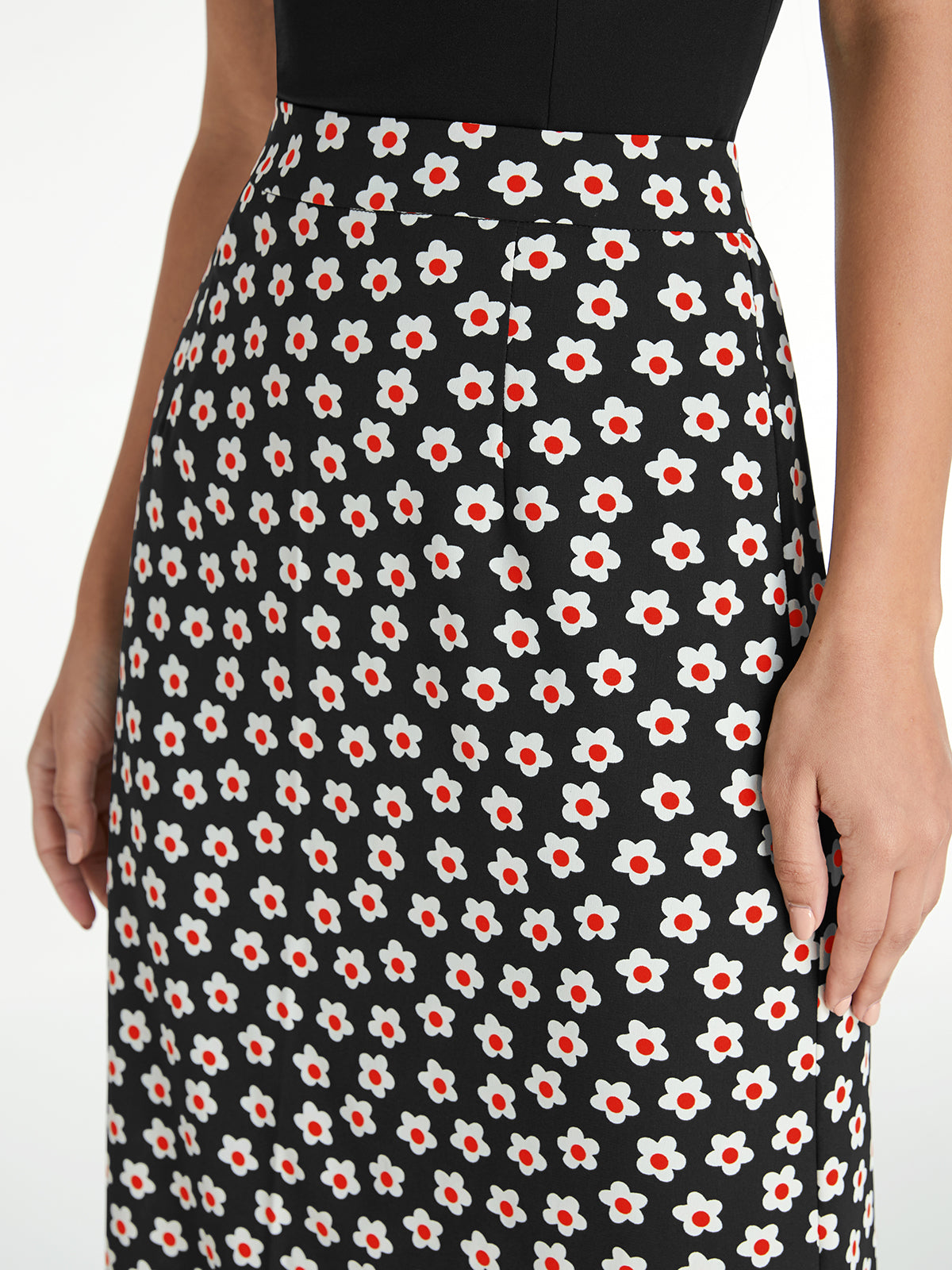 Thecomense - High Waisted Dark Floral Midi Skirt