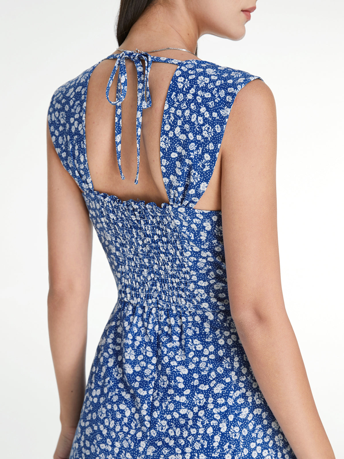 Thecomense - Sweetheart Button Front Floral Sleeveless A Line Dress