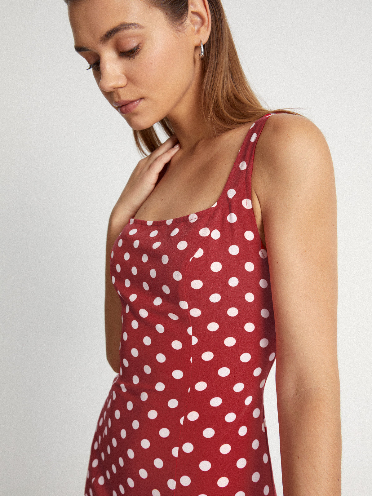 Thecomense - Square Neck Polka Dot Mini Strap Contour Dress