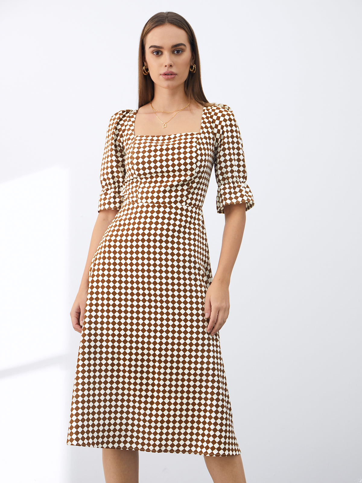 Thecomense - Square Neck Long Sleeve Dress