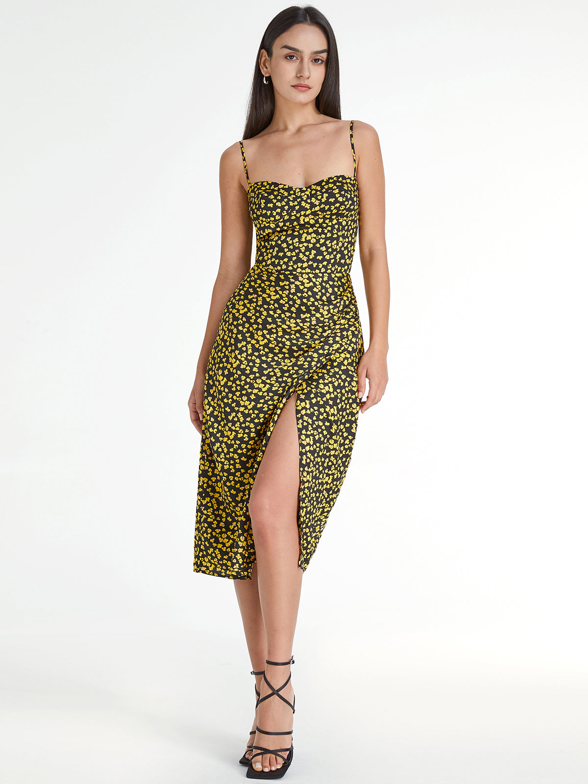 Thecomense - Sunny Escapes Floral Strap Midi Dress