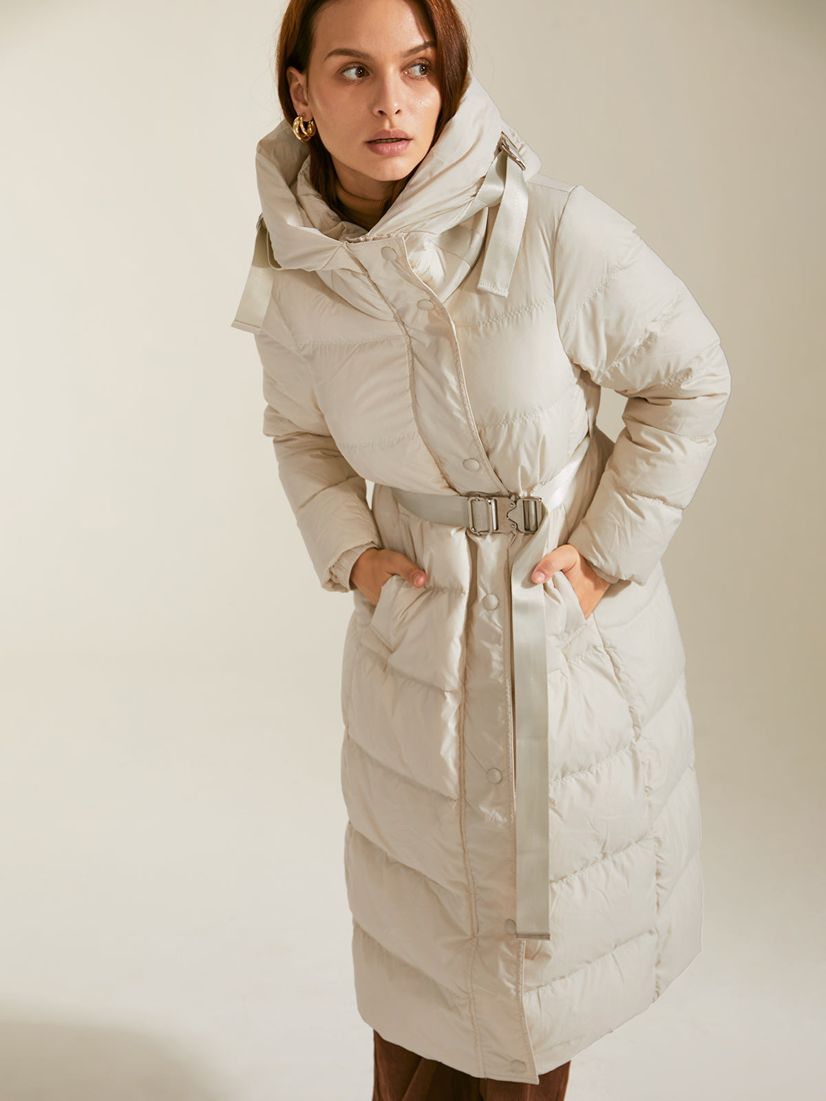 Thecomense - Belted Long Down Puffer Coat