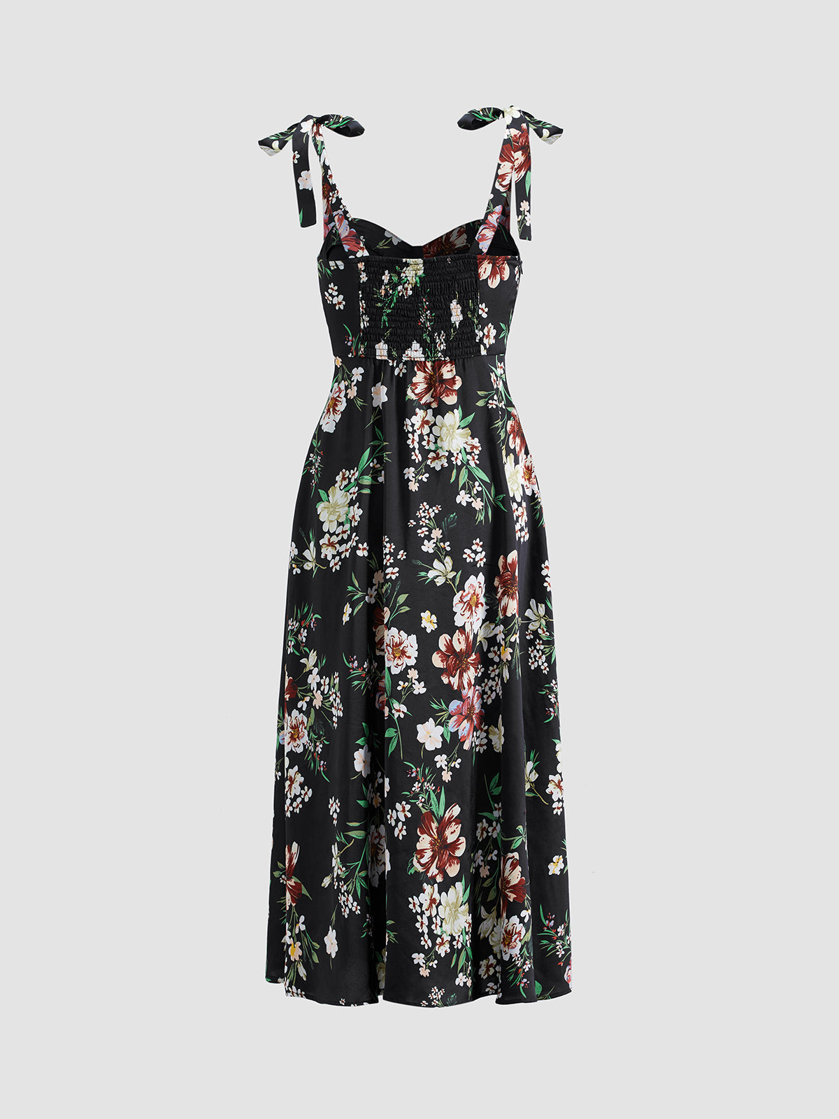 Thecomense - Contrast Floral Tie Strap Midi Dress