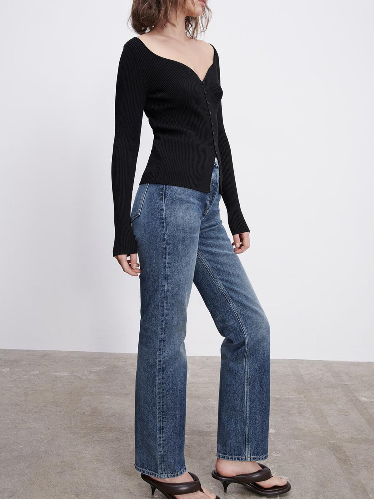 Thecomense - Ribbed Sweetheart Cardigan