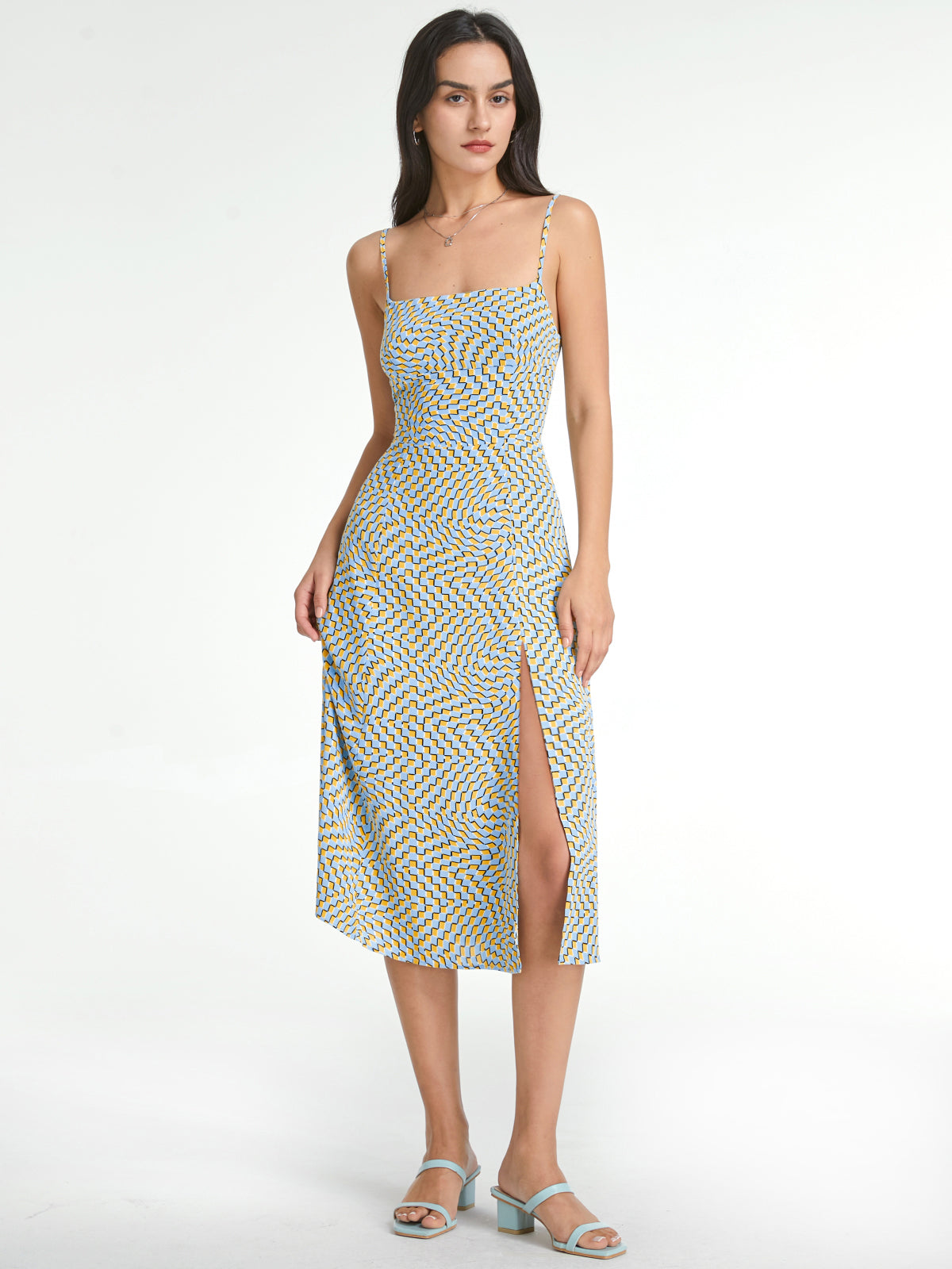 Thecomense - Psychedelic Square Neck Midi Strap Dress