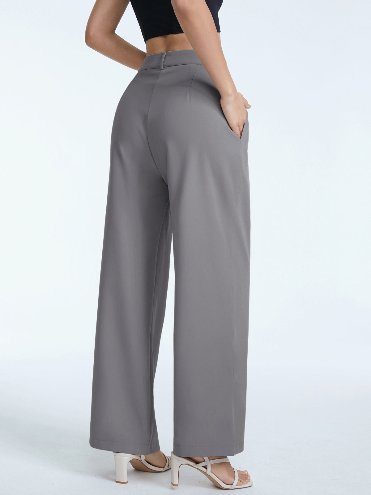 Thecomense - High Waisted Asymmetrical Pleat Front Wide Leg Trousers