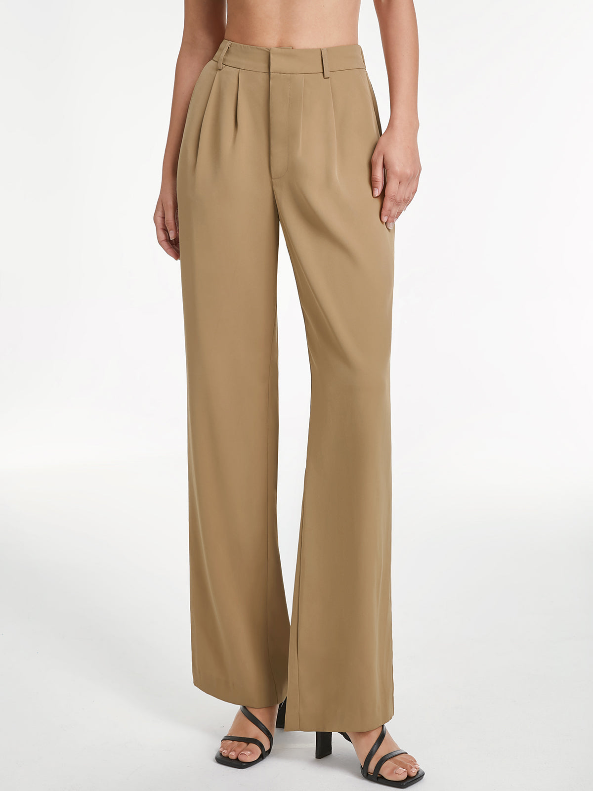 Thecomense - High Waisted Front Pleat Wide Leg Trousers