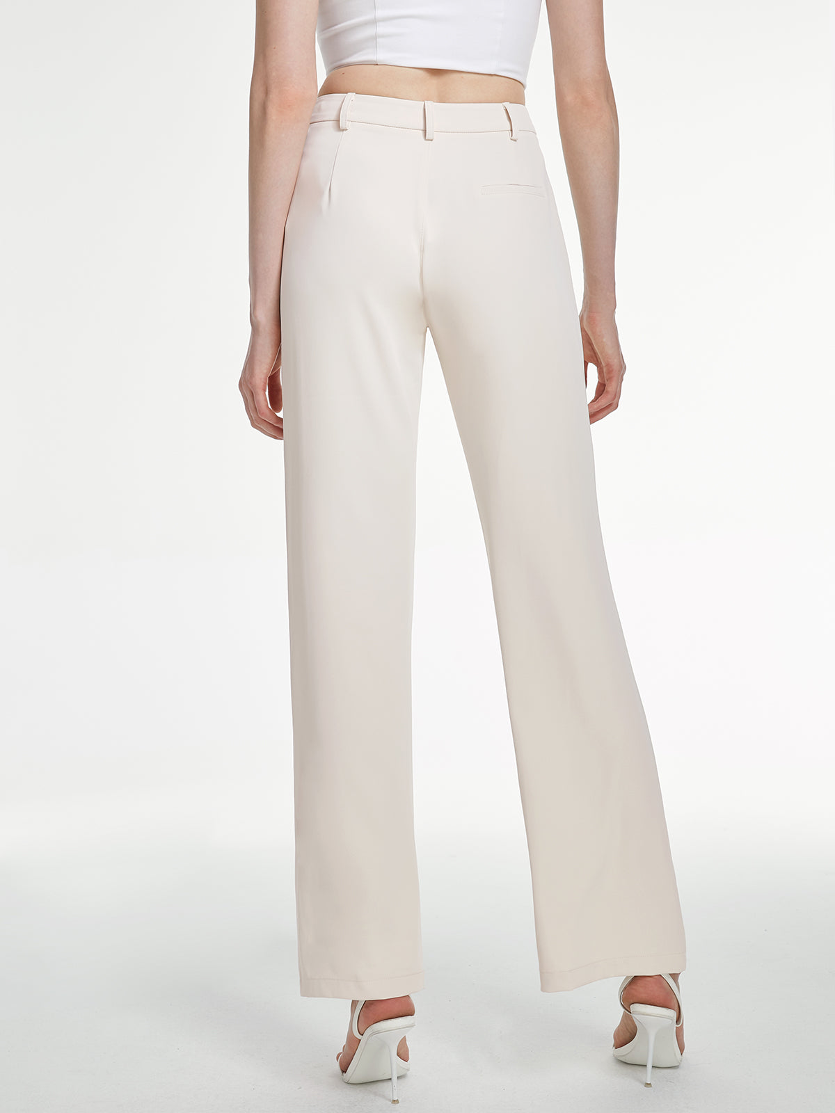 Thecomense - High Waisted Straight Leg Plain Trousers