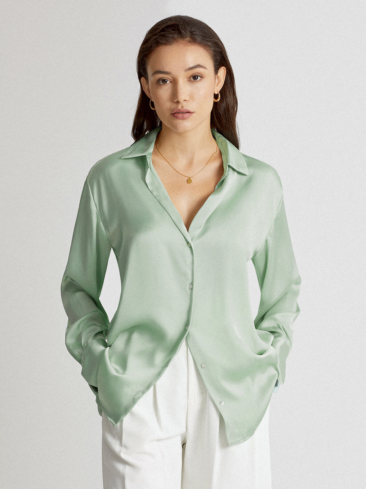 Thecomense - Satin Relaxed Fit Button Up Shirt
