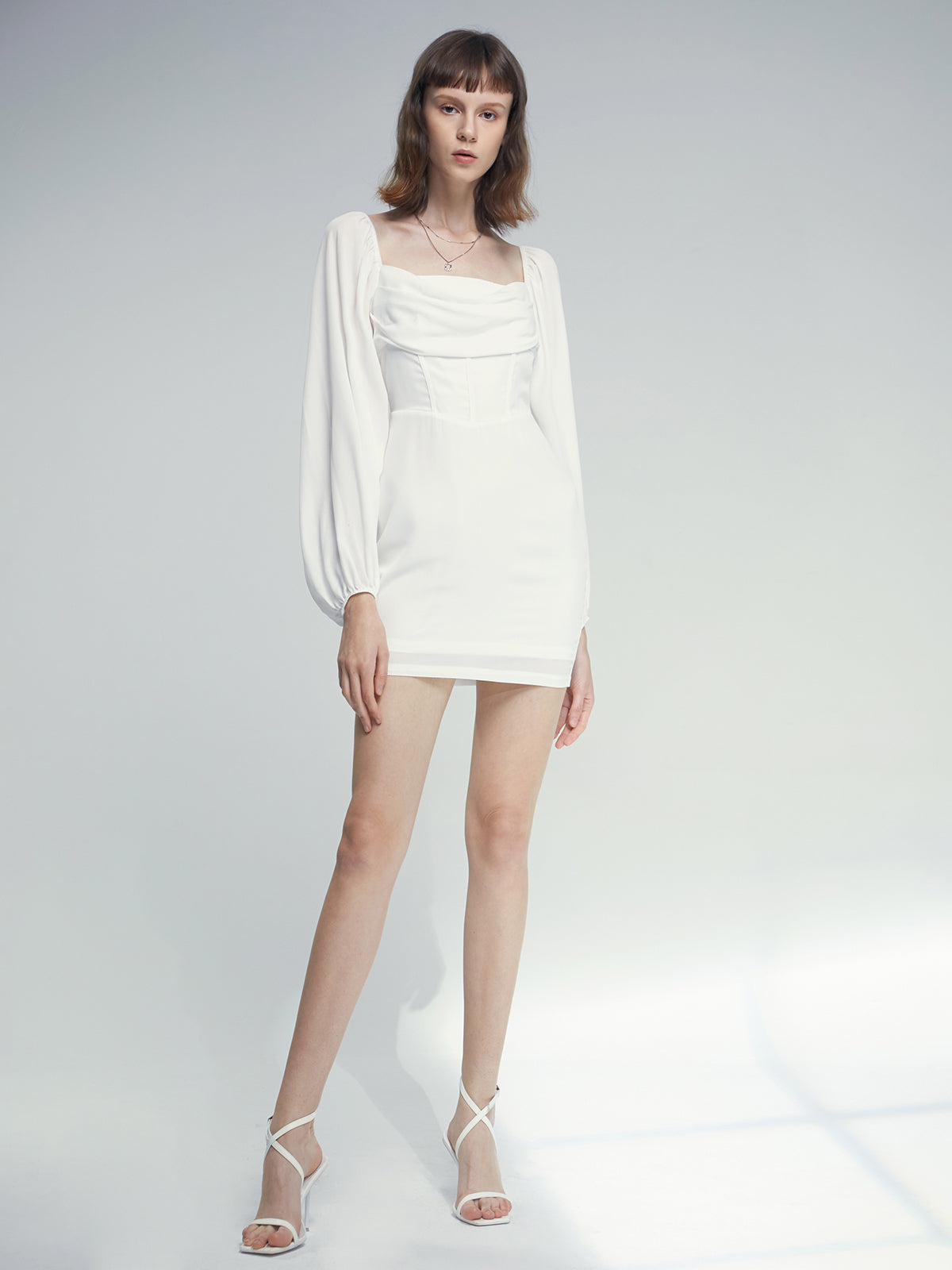 Thecomense - Loose Long Sleeve Corset Bodice Mesh Mini Dress