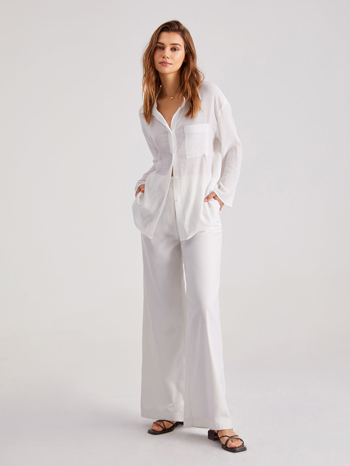 Thecomense - Button Front Pocket Textured Shirt