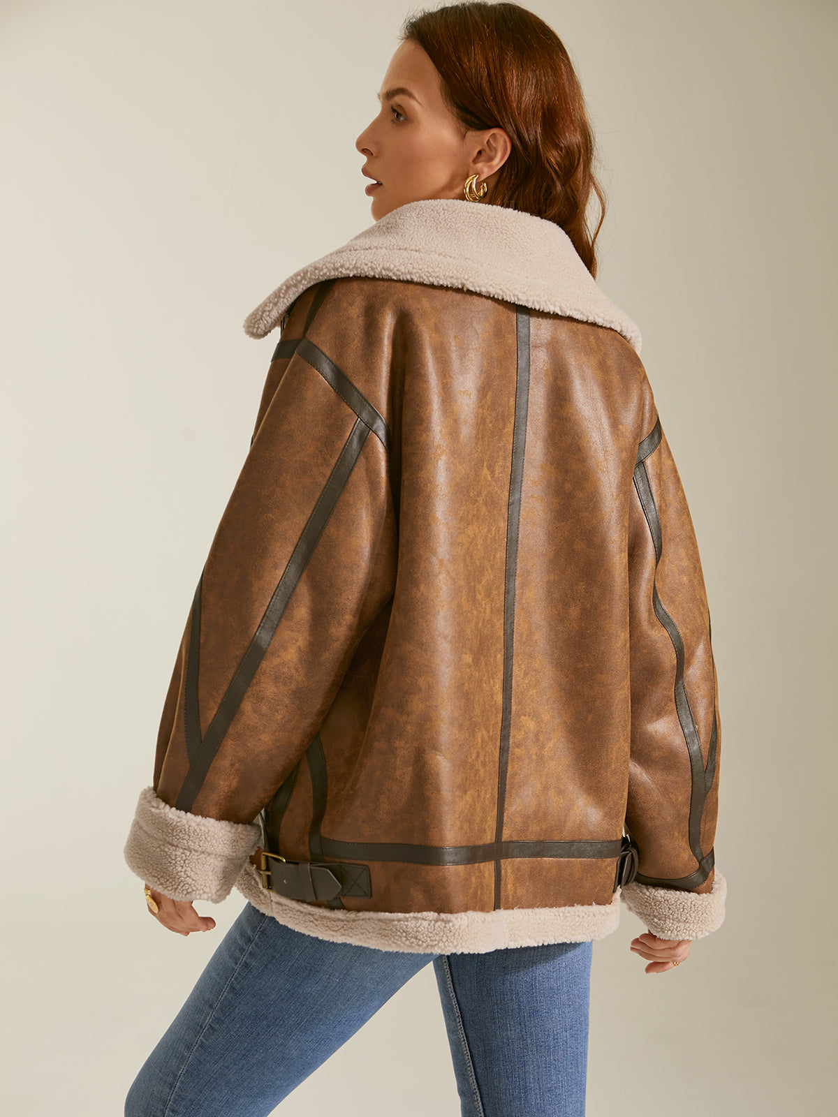 Thecomense - Sherpa Lined Suede Shearling Flight Jacket