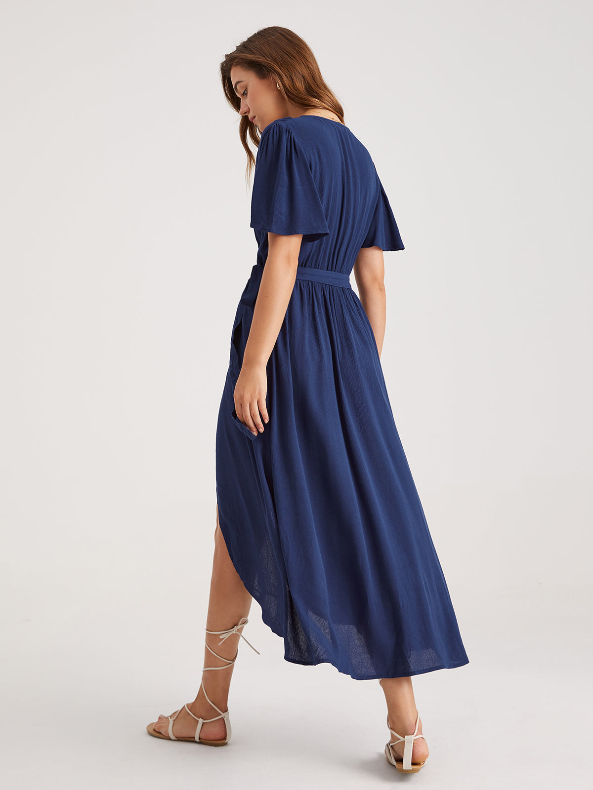 Thecomense - V-Neck Wrap Side Tie Midi Dress