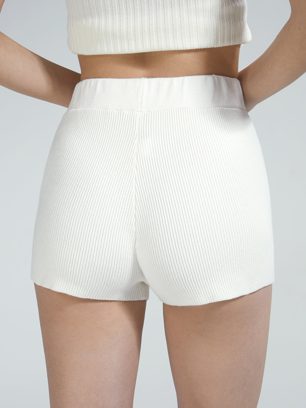 Thecomense - High Waisted Ribbed Knit Shorts