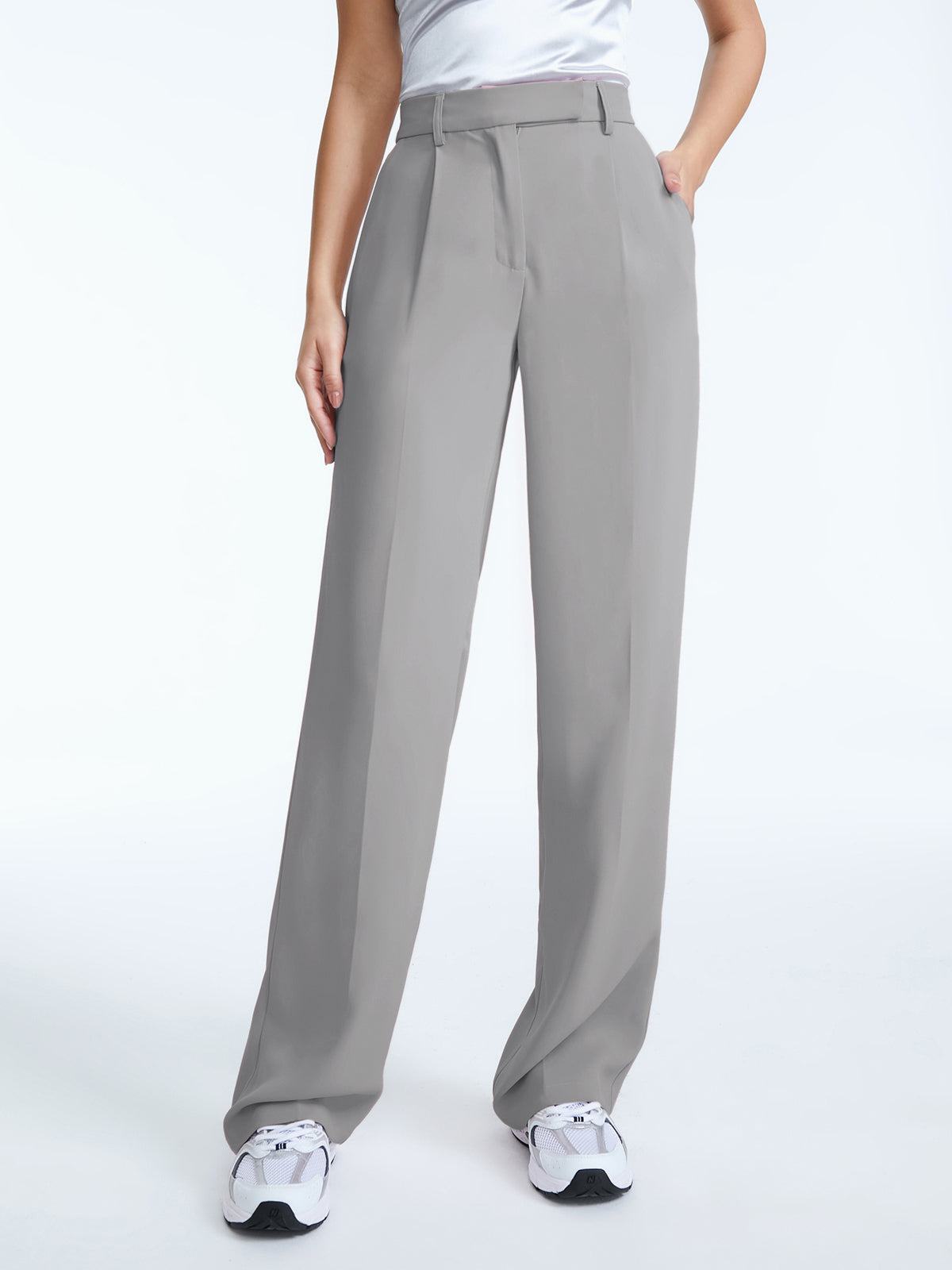 Thecomense - High Waisted Straight Leg Pleat Front Trousers