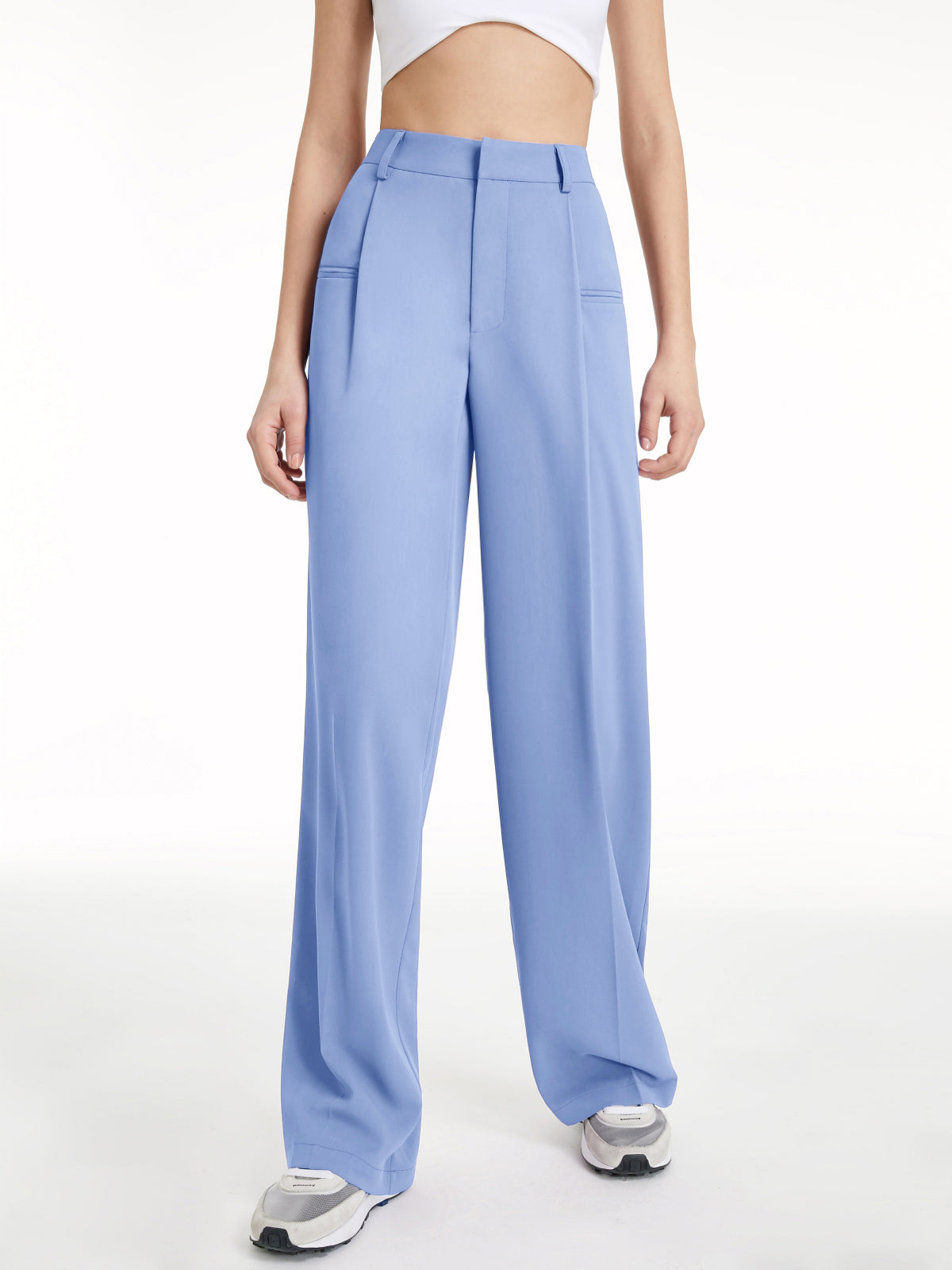 Thecomense - High Waisted Wide Leg Regular Fit Trousers