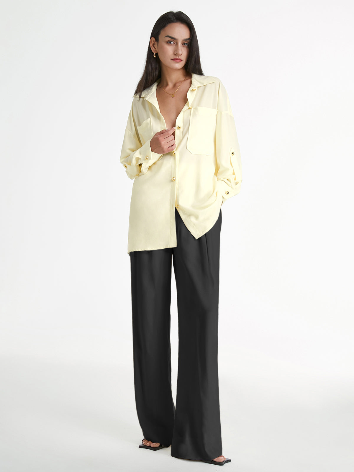 Thecomense - High Waisted Relaxed Fit Wide Leg Loose Trousers