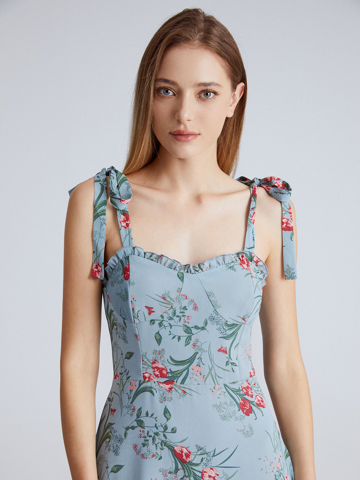 Thecomense - Nostalgic Meadows Floral Strap Flowy Long Dress