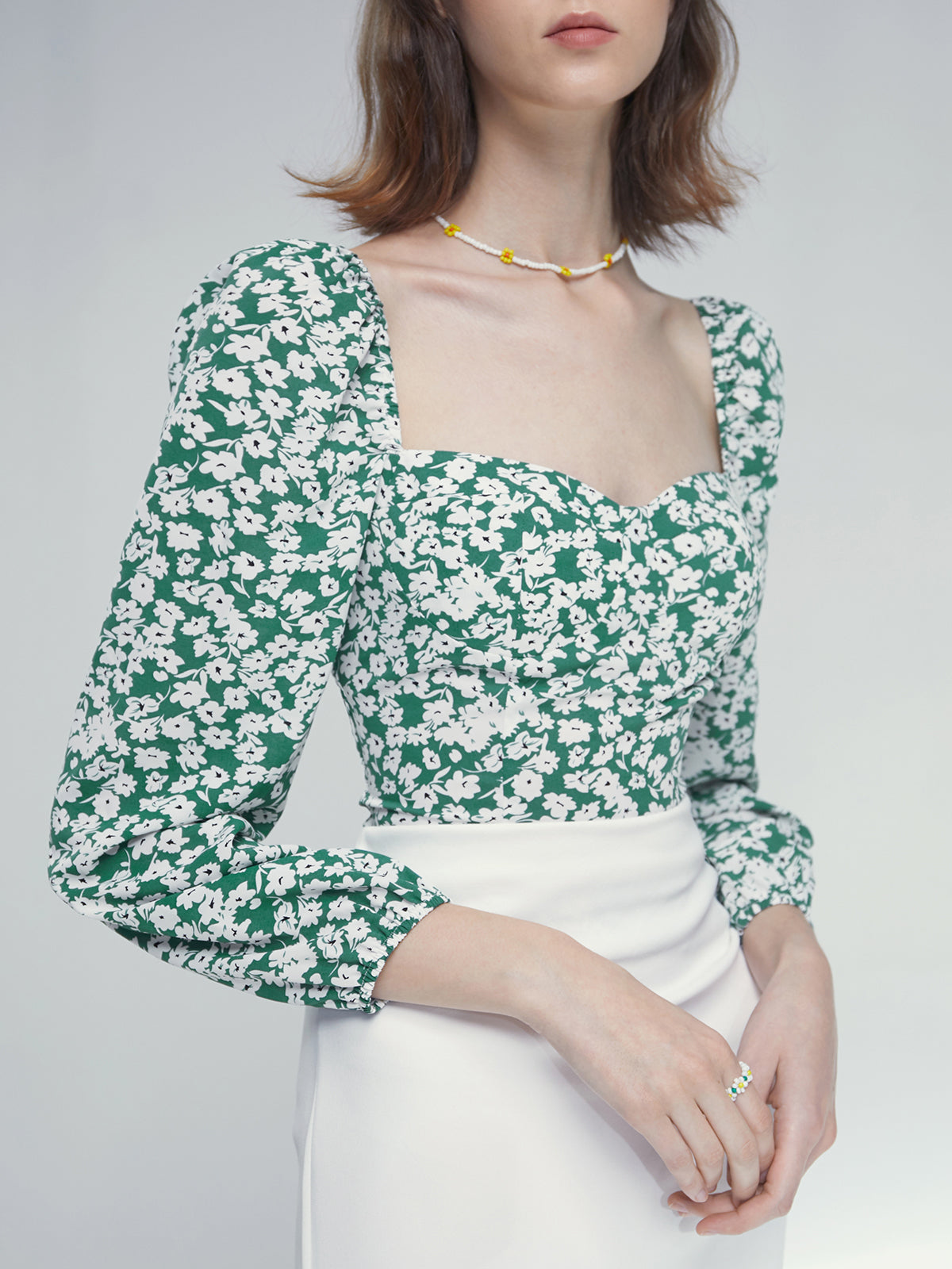 Thecomense - Sweetheart Long Sleeve Floral Top