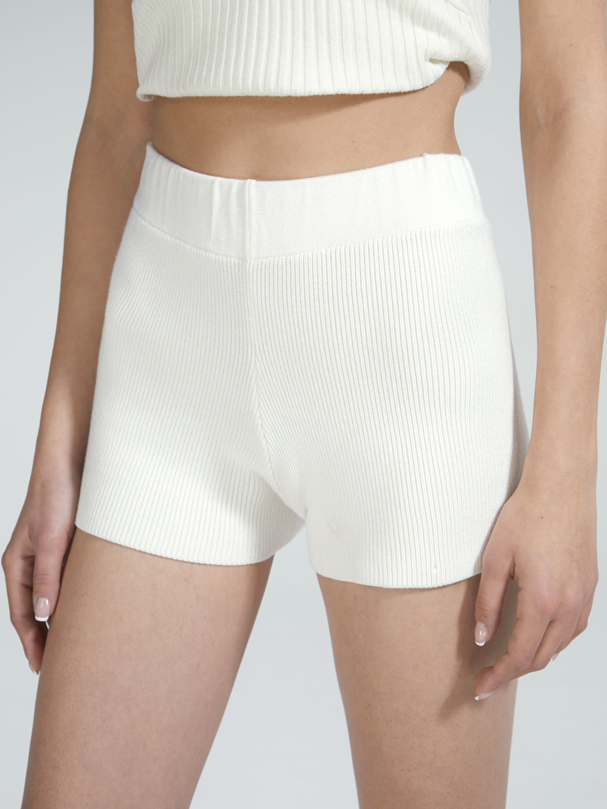 Thecomense - High Waisted Ribbed Knit Shorts