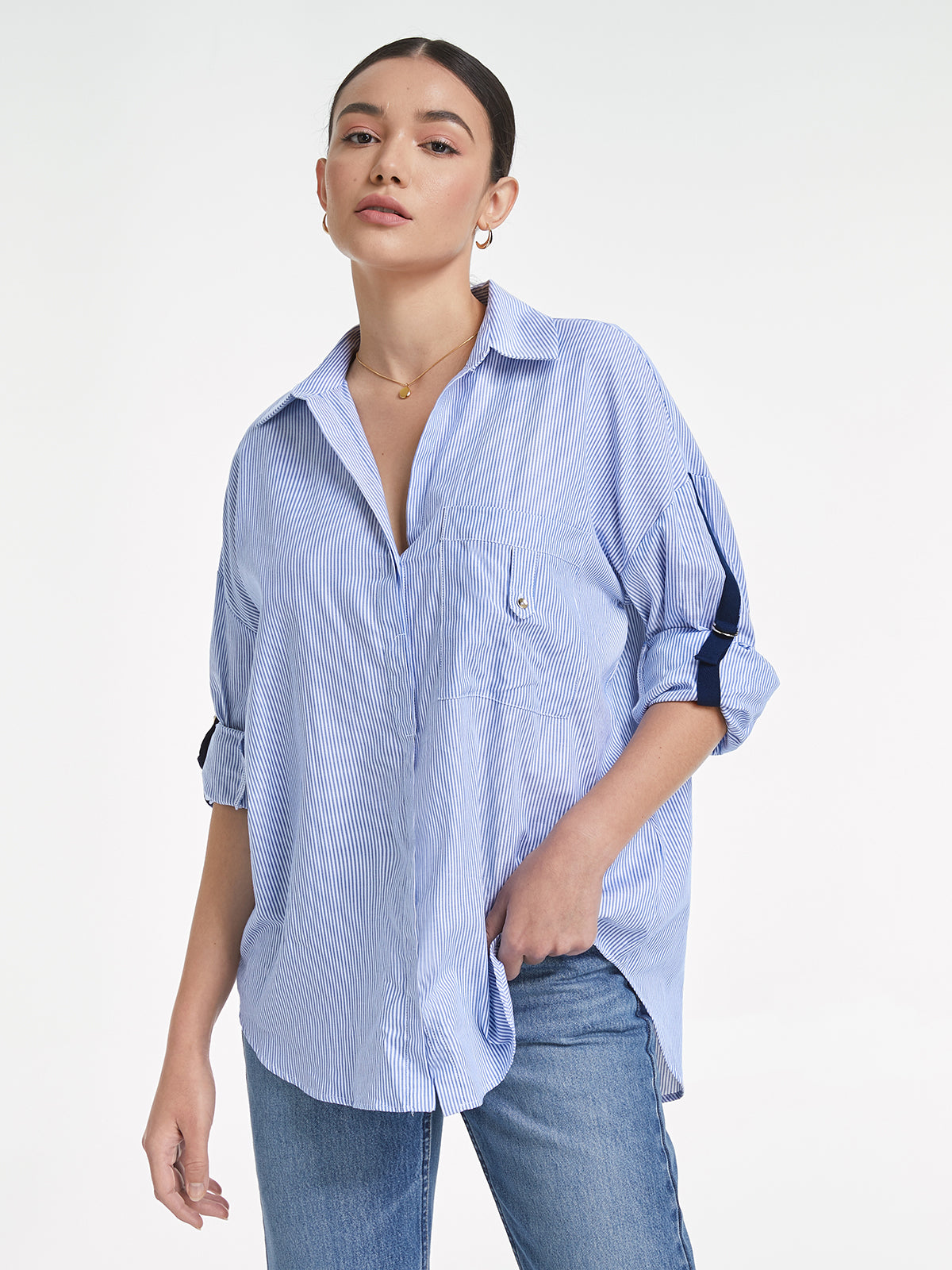 Thecomense - Relaxed Fit Striped Button Up Dress Shirt