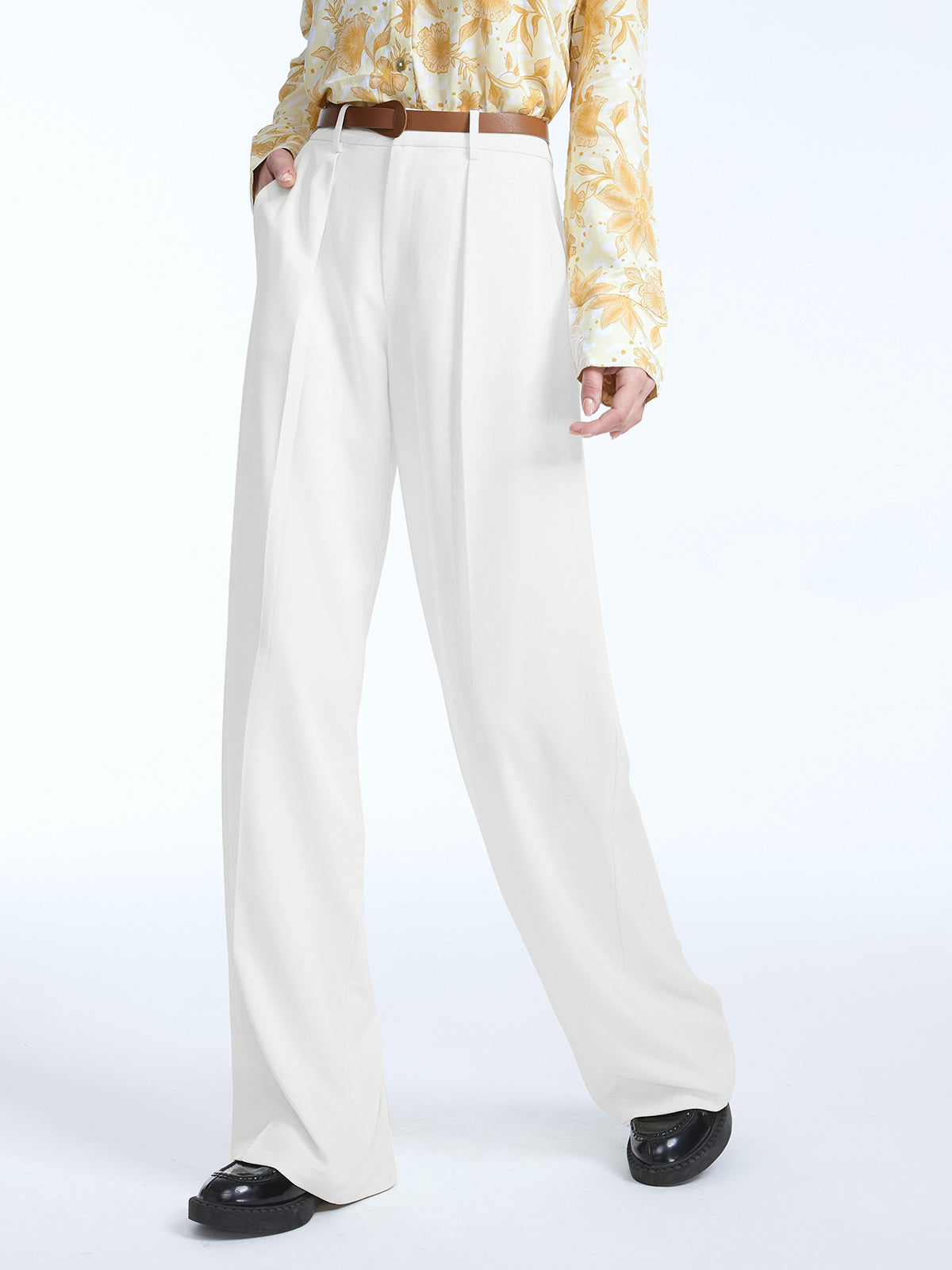 Thecomense - High Waisted Semi-sheer Wide Leg Trousers
