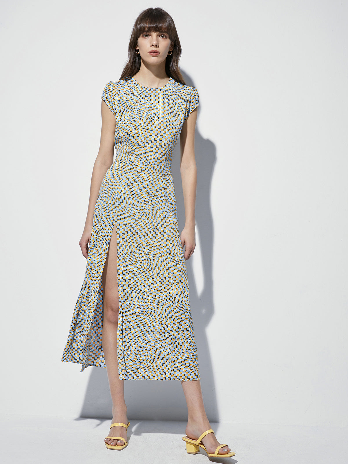Thecomense - Shoulder Cap Groovy Scoop Neck Midi Dress