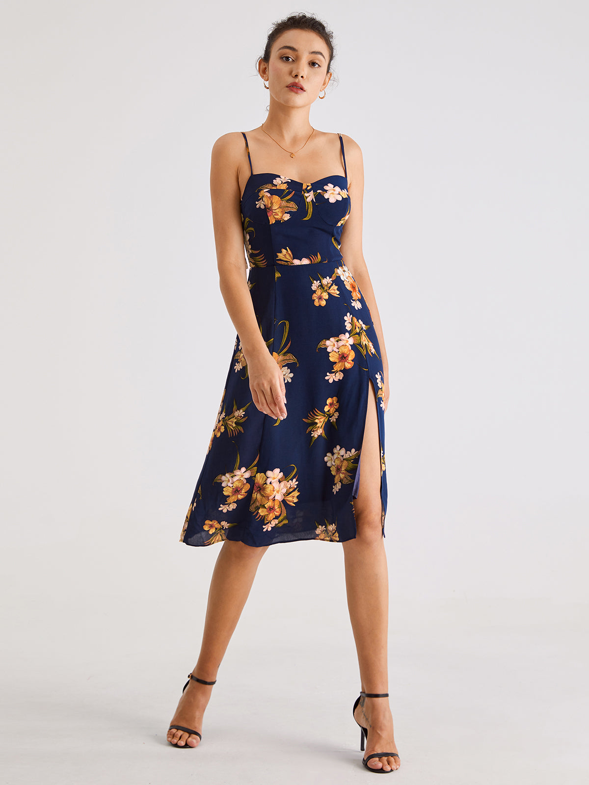 Thecomense - Windy Sea Flowers Strap Midi Dress