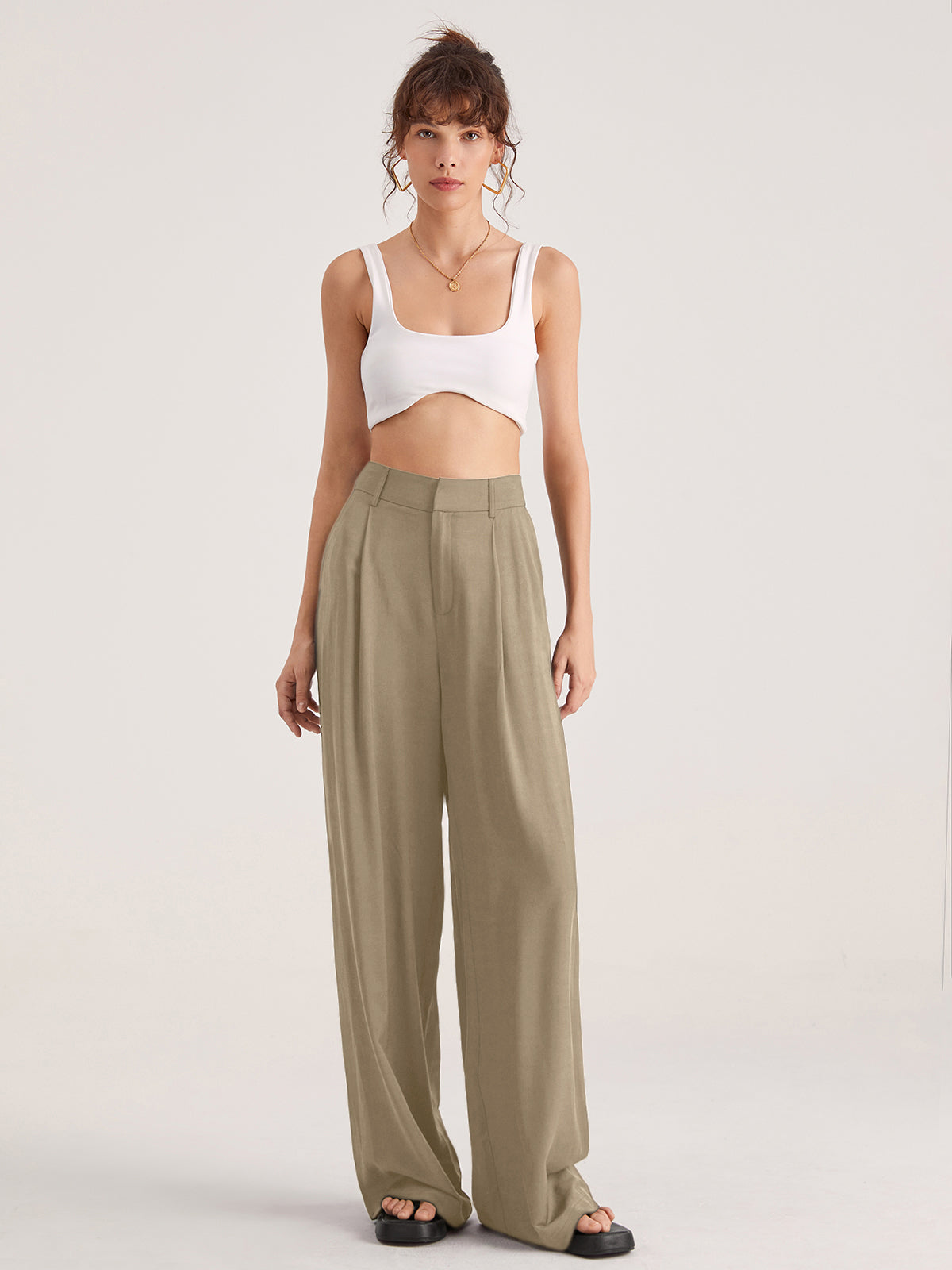 Thecomense - Oversized High Waisted Pleat Front Trousers