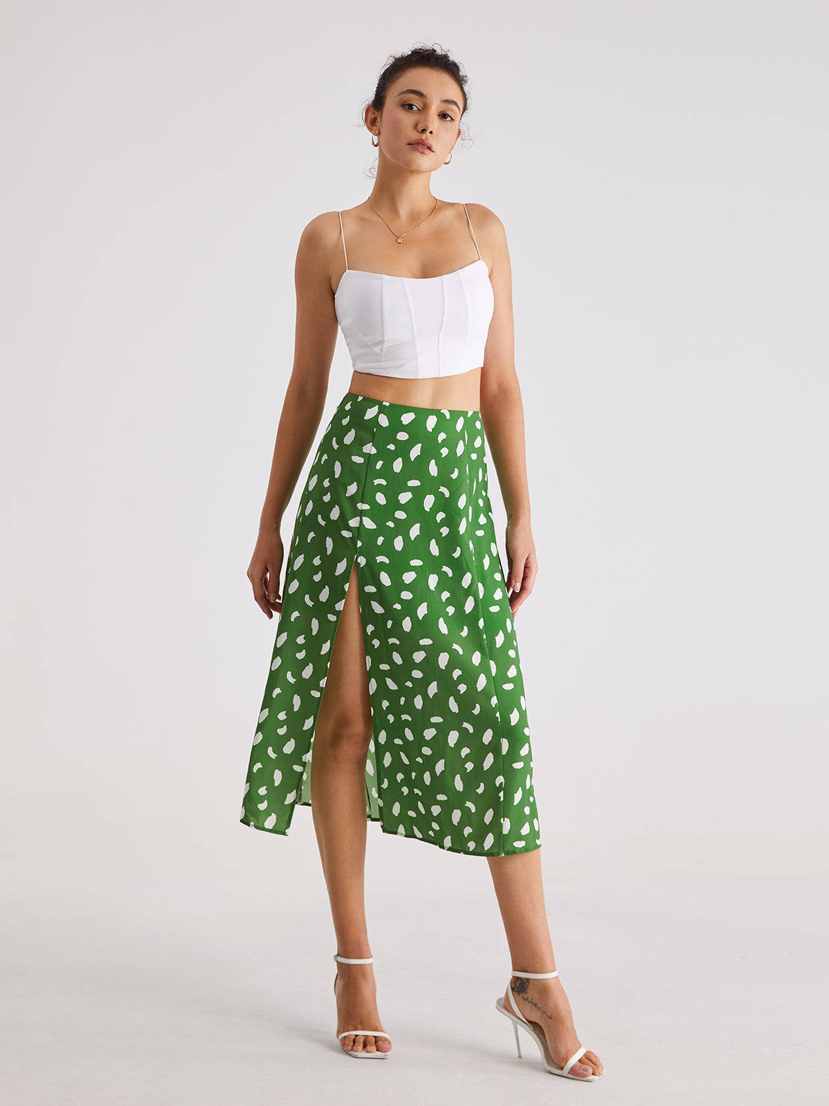Thecomense - Light Petal High Waisted Midi Slit Skirt
