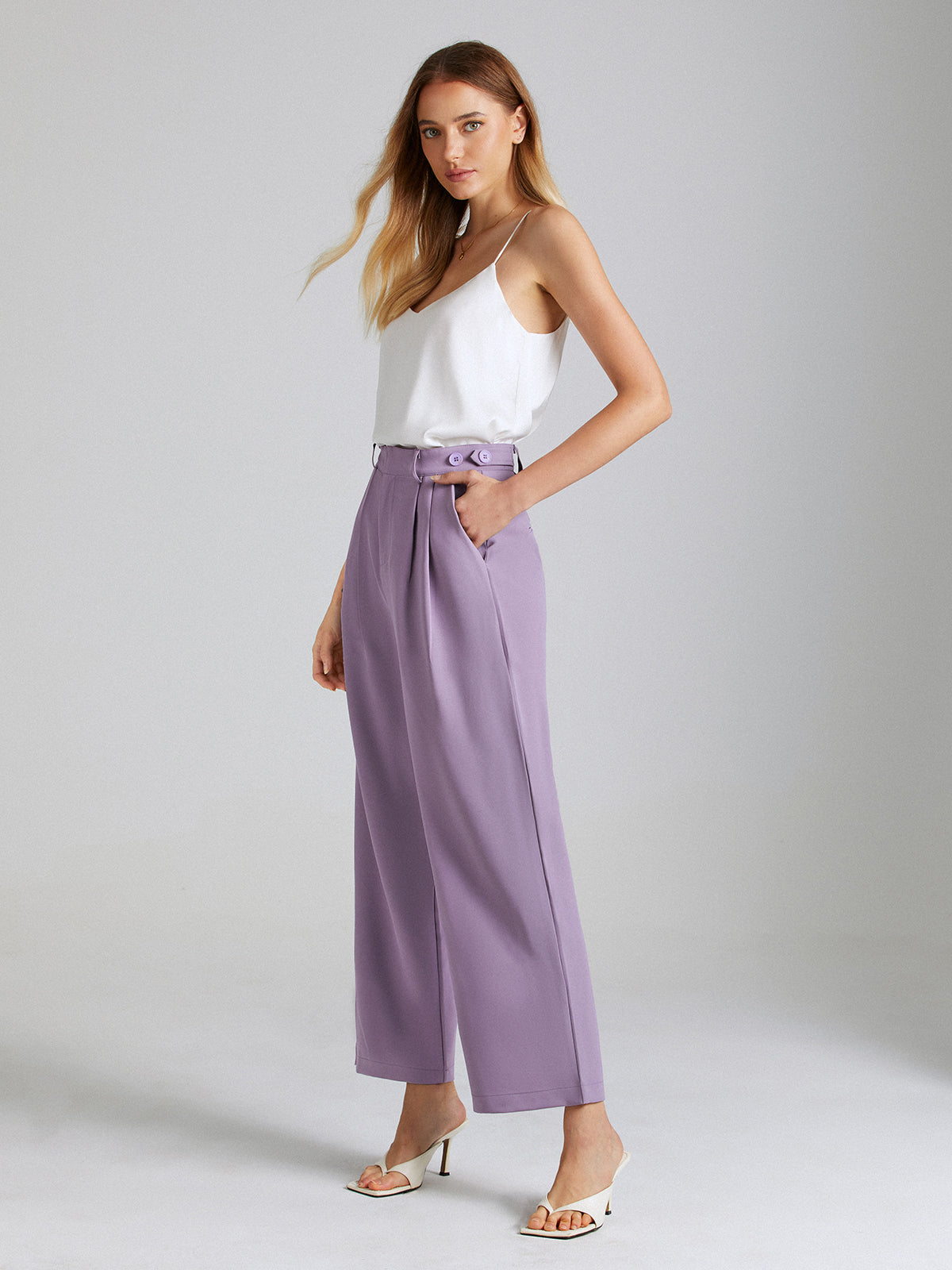 Thecomense - High Waisted Pocket Mauve Pleat Front Trouser