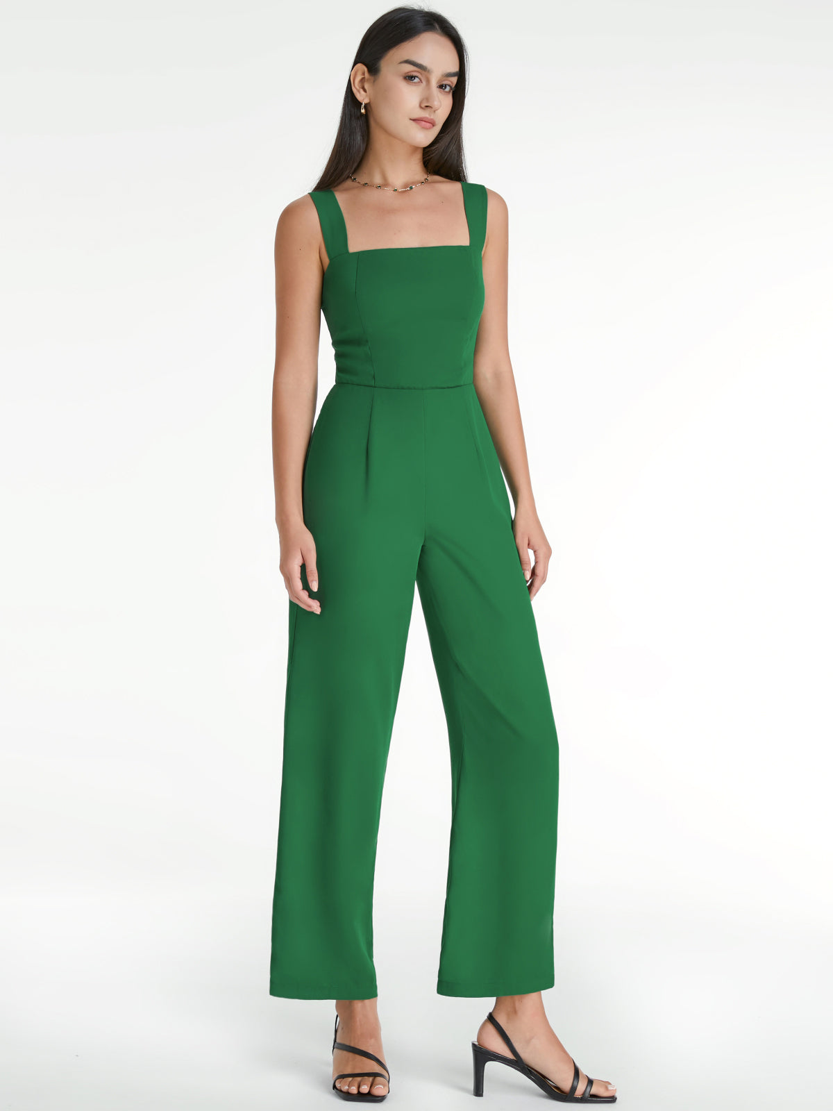 Thecomense - Square Neck Wide Leg Contour Tank Jumpsuit